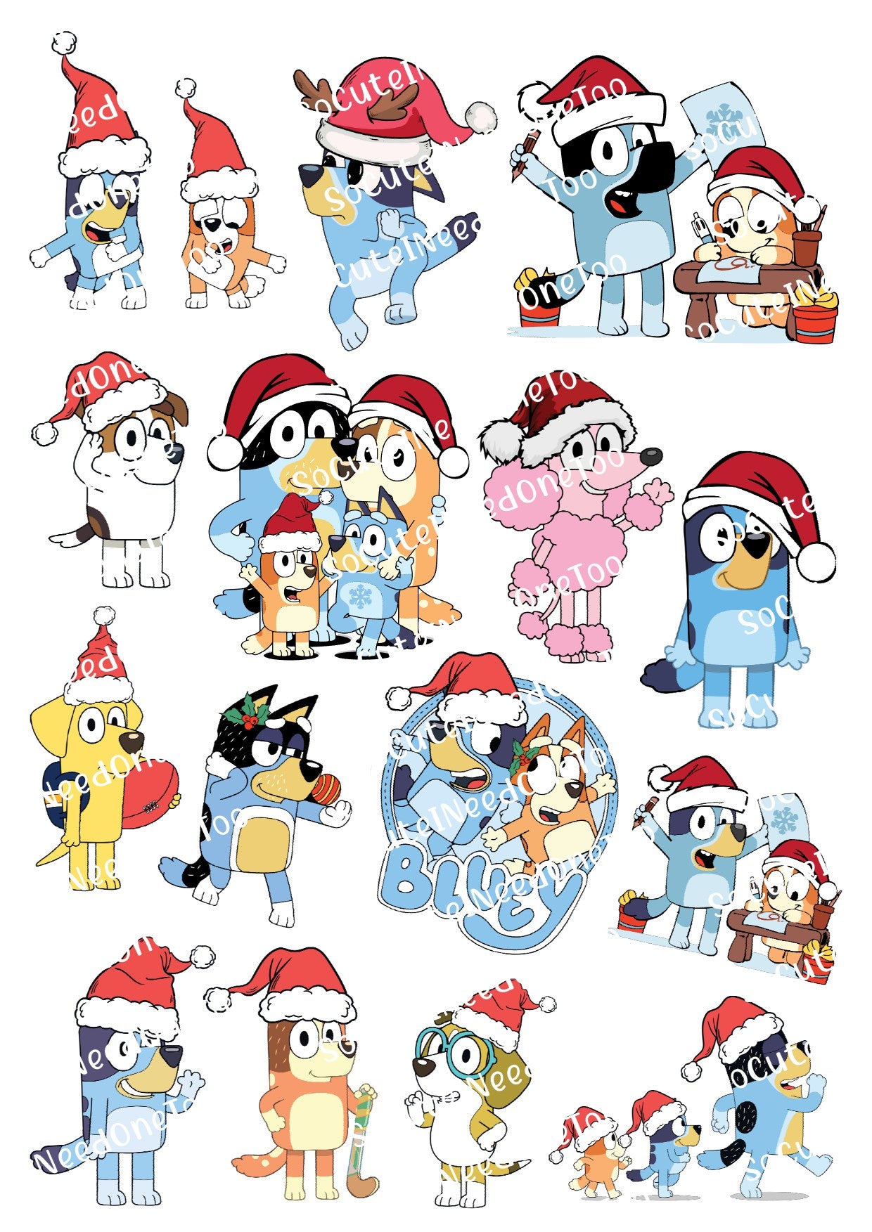 Bluey Christmas Waterslide Decals - SoCuteINeedOneToo