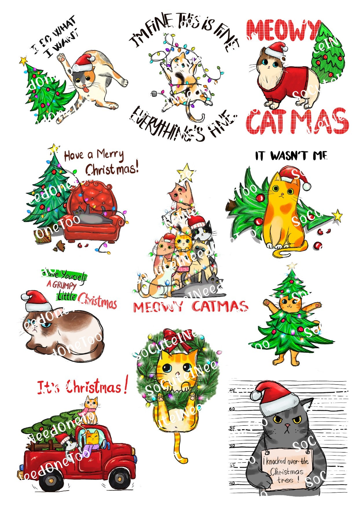 Cat Christmas Waterslide Decals - SoCuteINeedOneToo