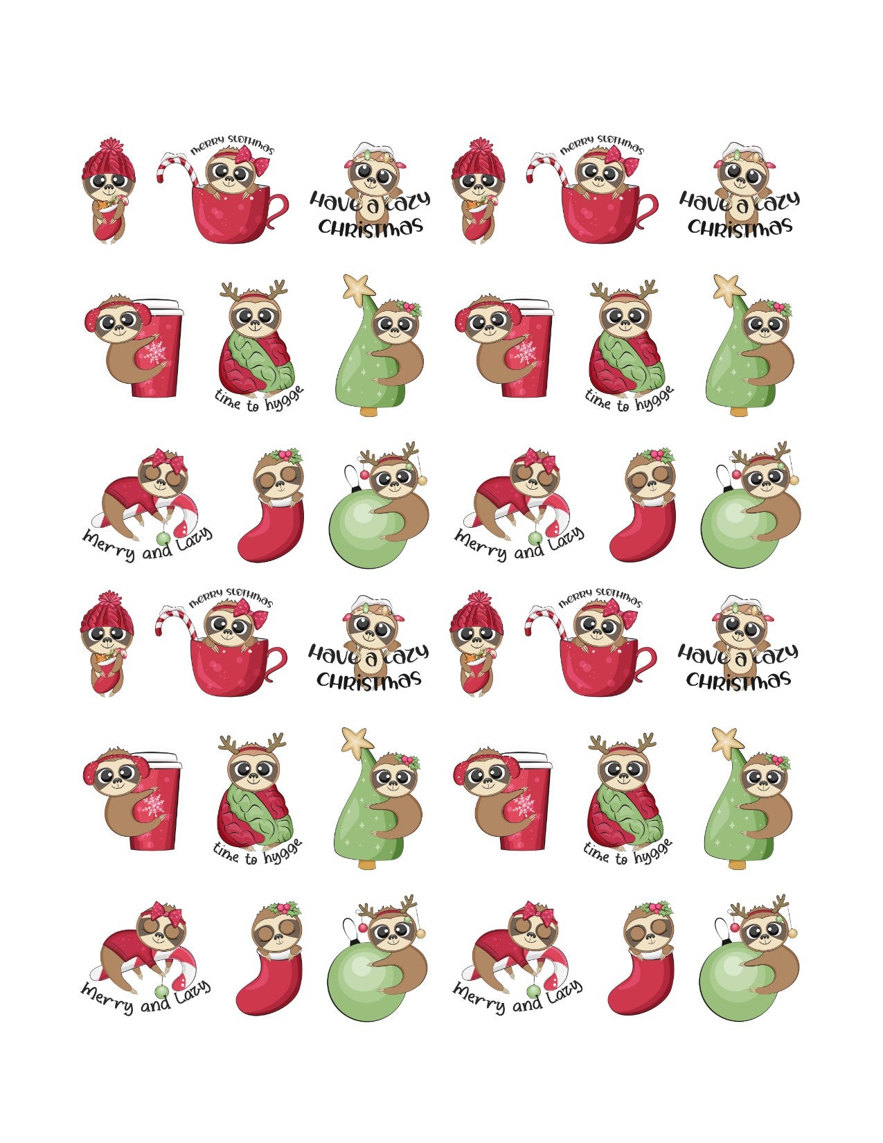 Christmas Sloth Stickers - Festive Holiday Sticker Pack