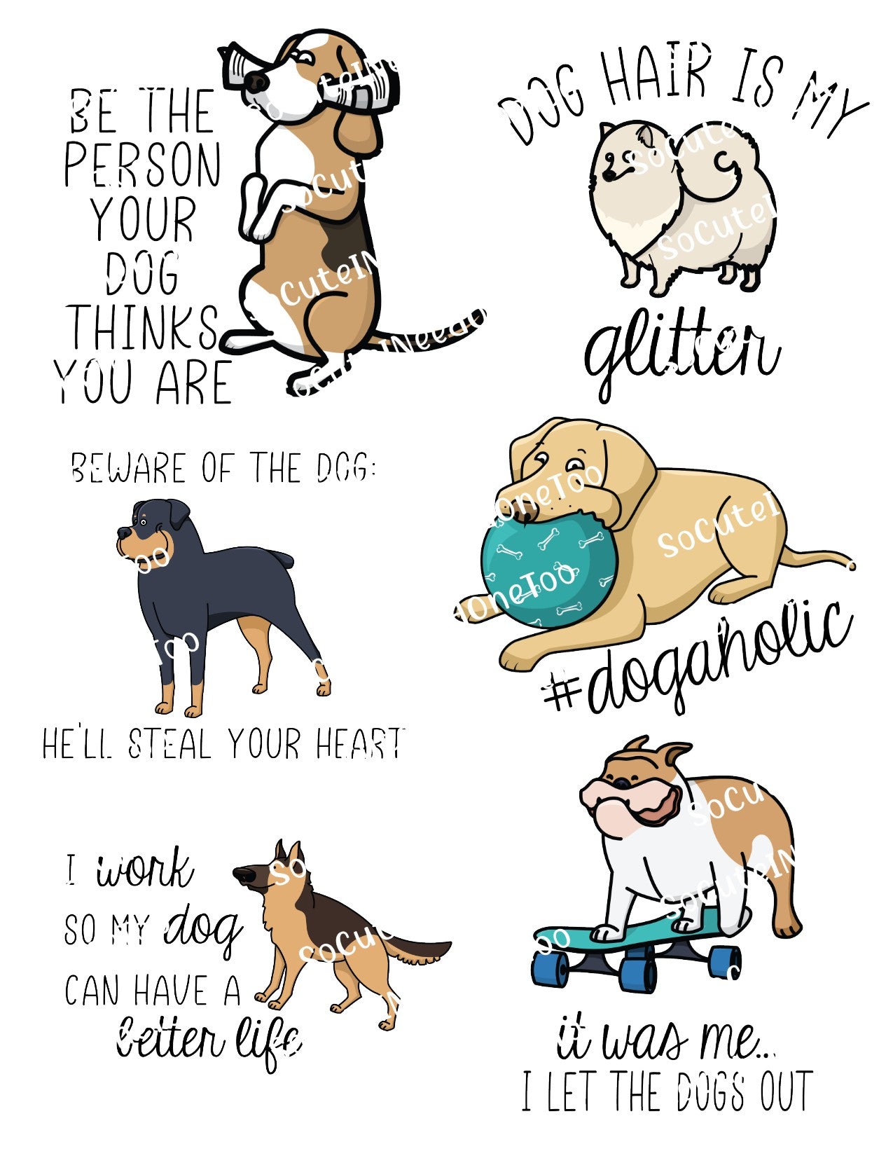 Dog Glitter Waterslide Decals – Sparkly Dog Designs for Tumblers & Pet Gifts
