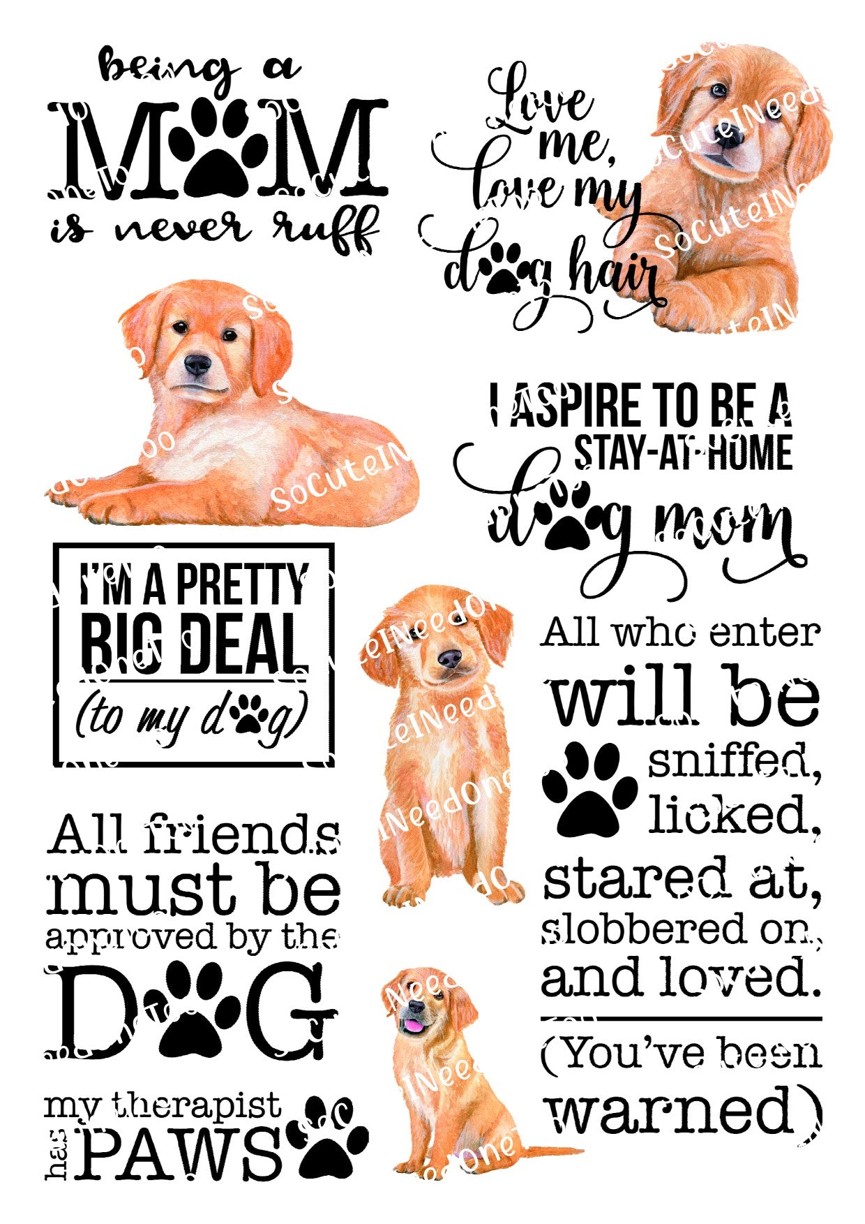 Dogs Rule Waterslide Decals – My Therapist Has Paws & Dog Mom Sayings for Tumblers