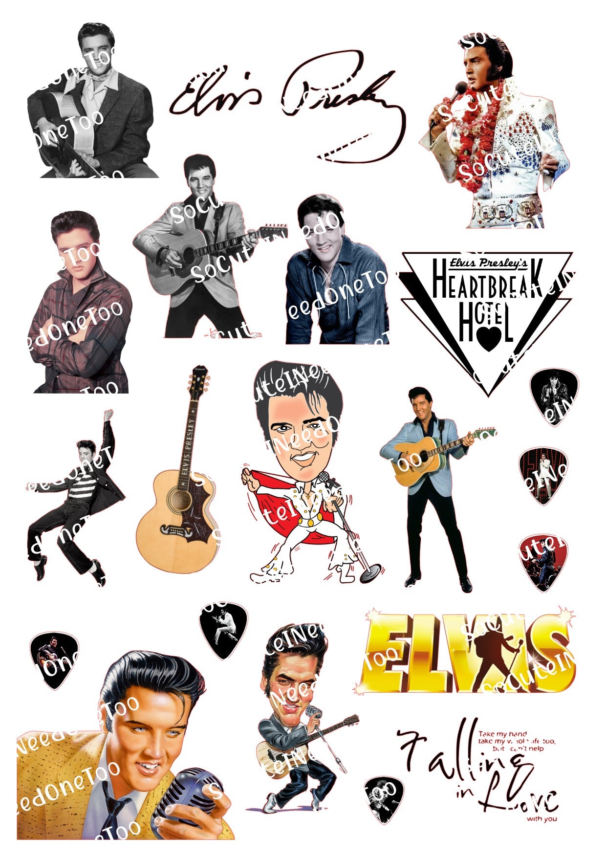 Elvis Presley sobre papel para tobogán acuático transparente/blanco listo para usar