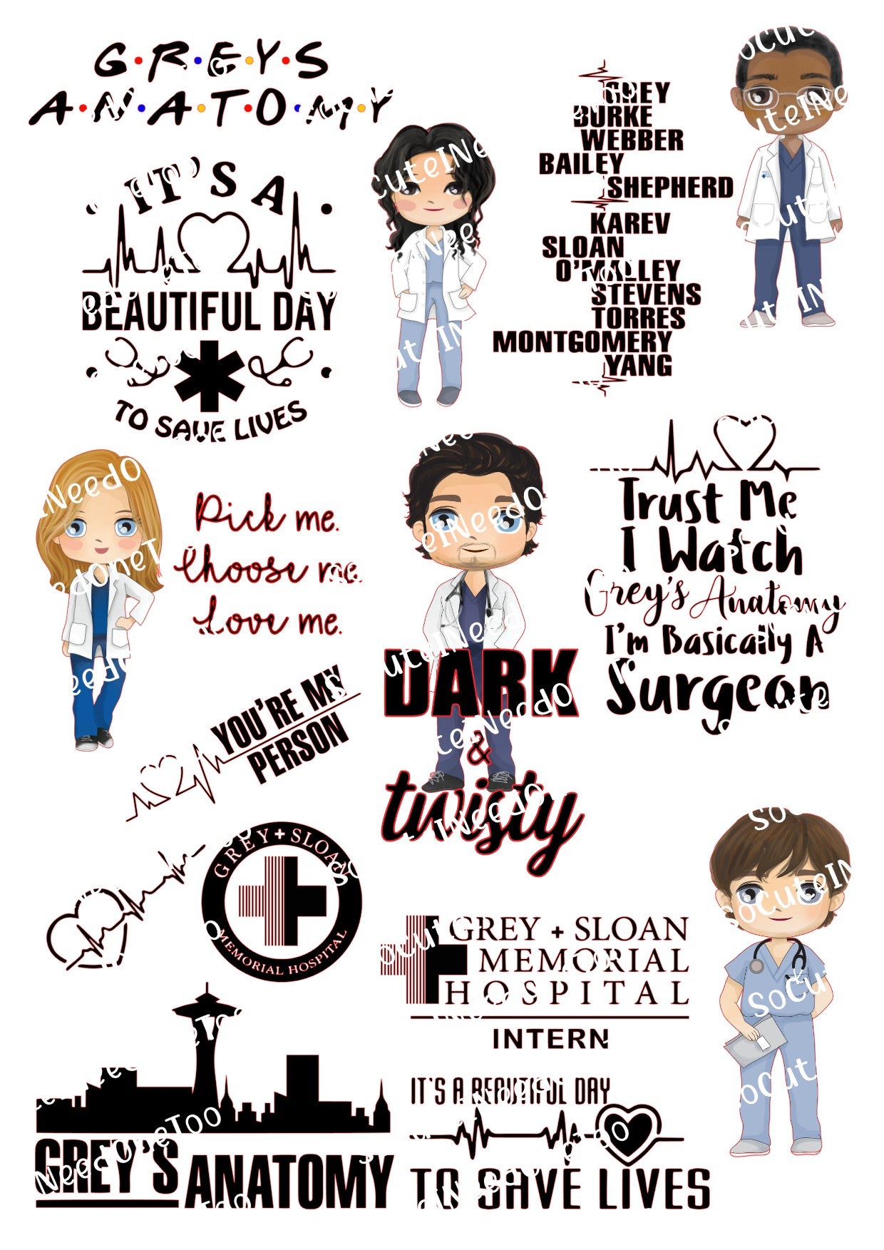 Greys Anatomy medical drama waterslide decals vol 3 for tumblers