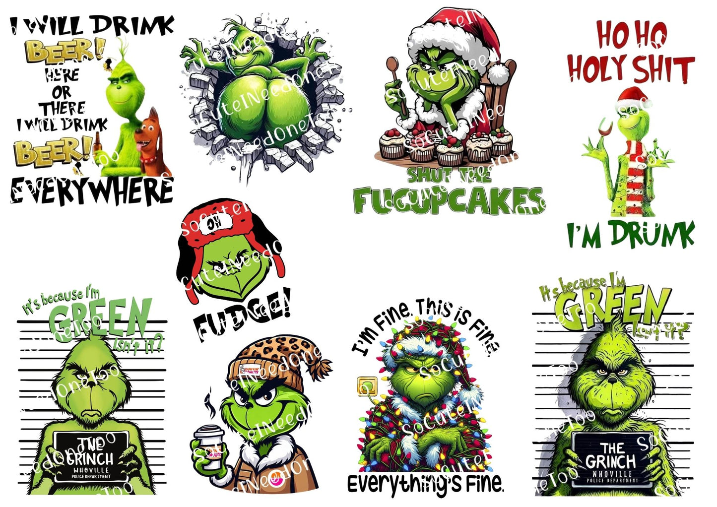 Grinch Christmas Waterslide Decals #12 & #13 - Holiday Crafting Collection