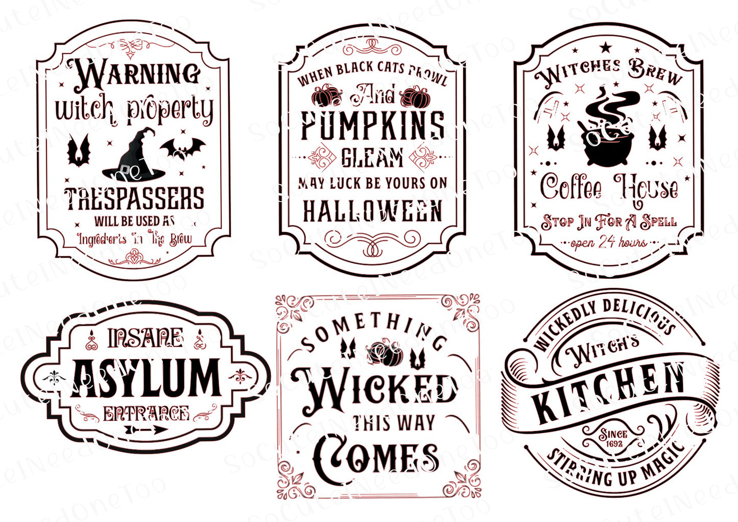 Halloween - Etiquetas de advertencia Calcomanías de agua