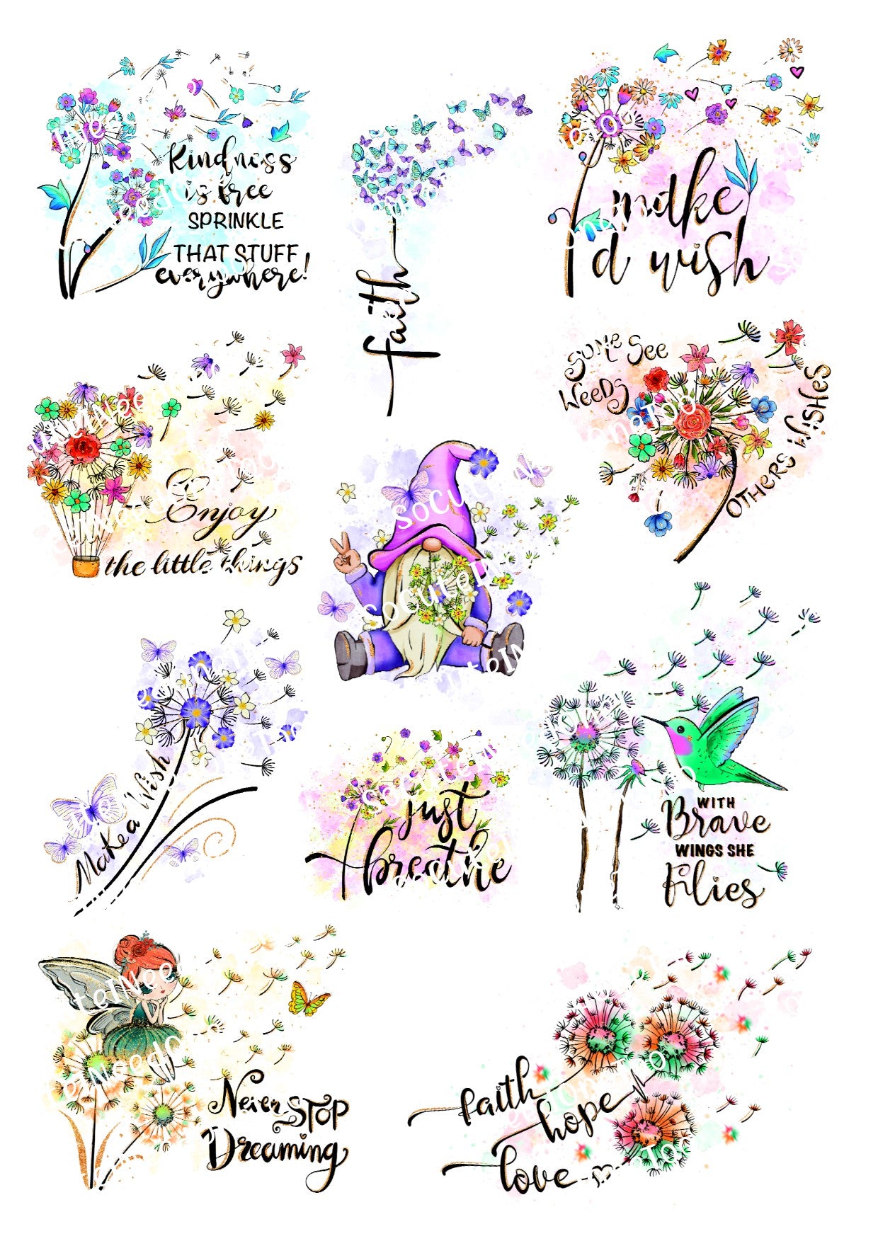 Just Breathe Flowers Waterslide Decals – Floral Mindfulness Designs for Tumblers