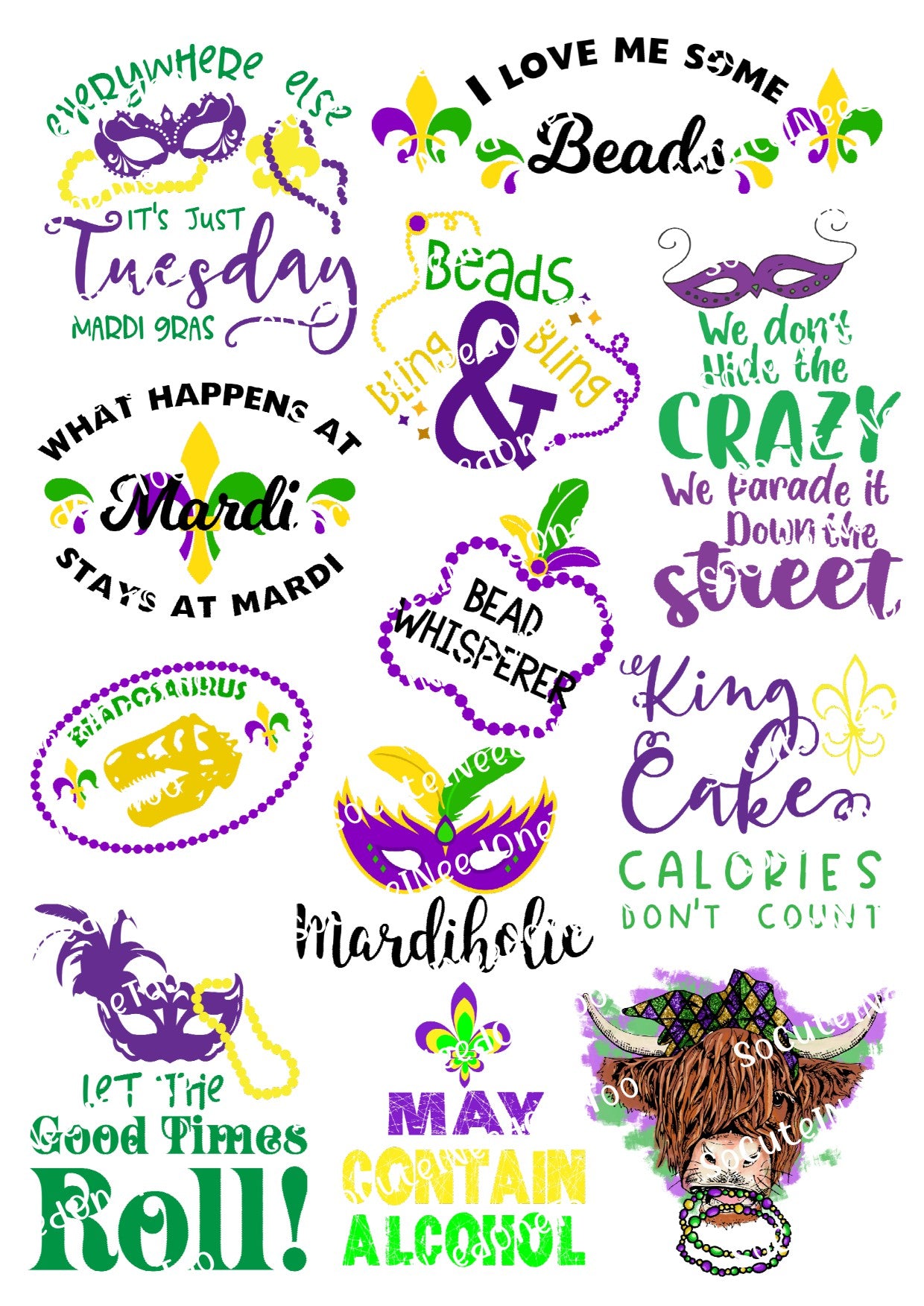 Mardi Gras #3 Waterslide Decals – Mardi Gras Celebration Designs for Tumblers
