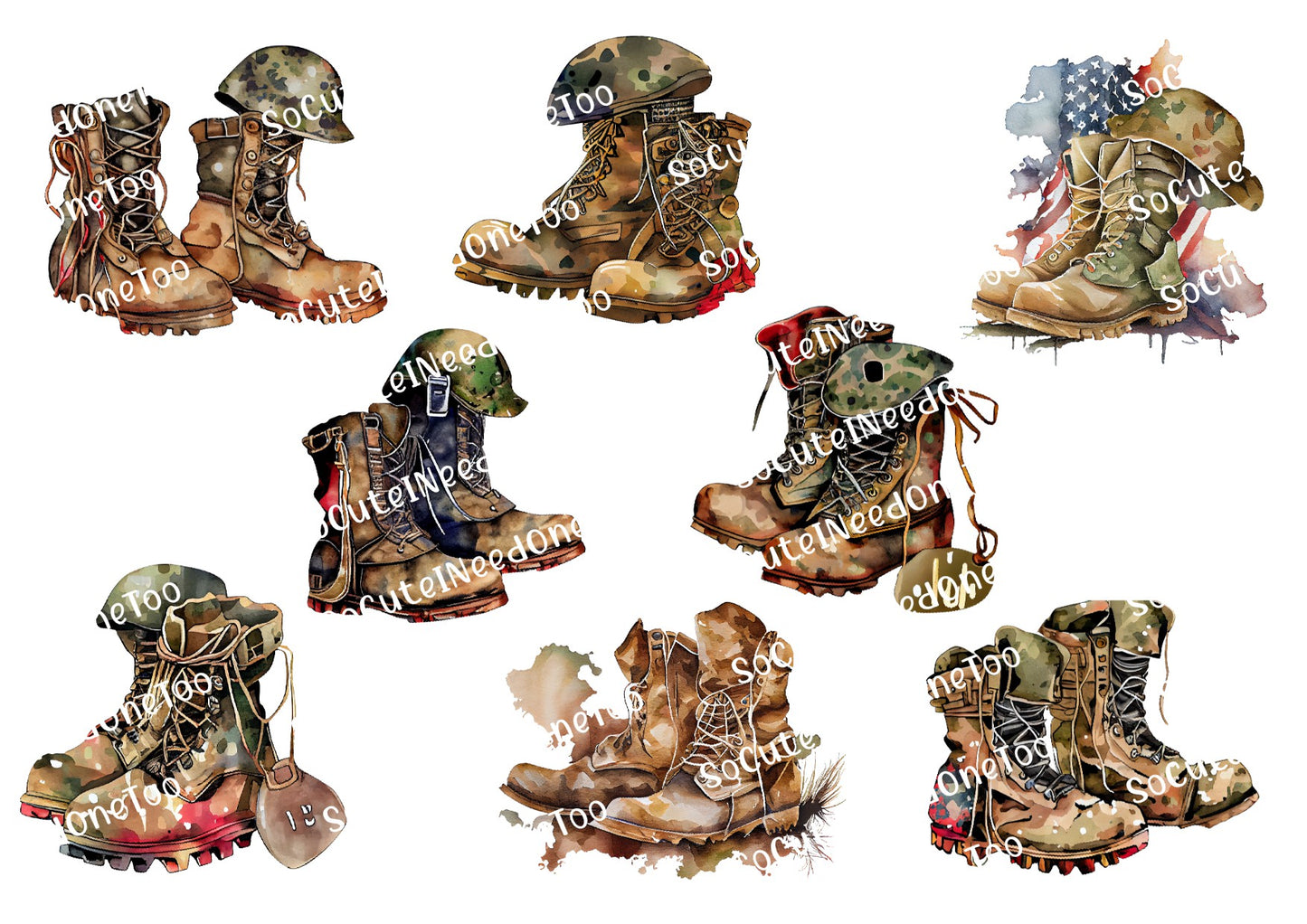 Military Boots Waterslide Decals - Army Navy Air Force Marines