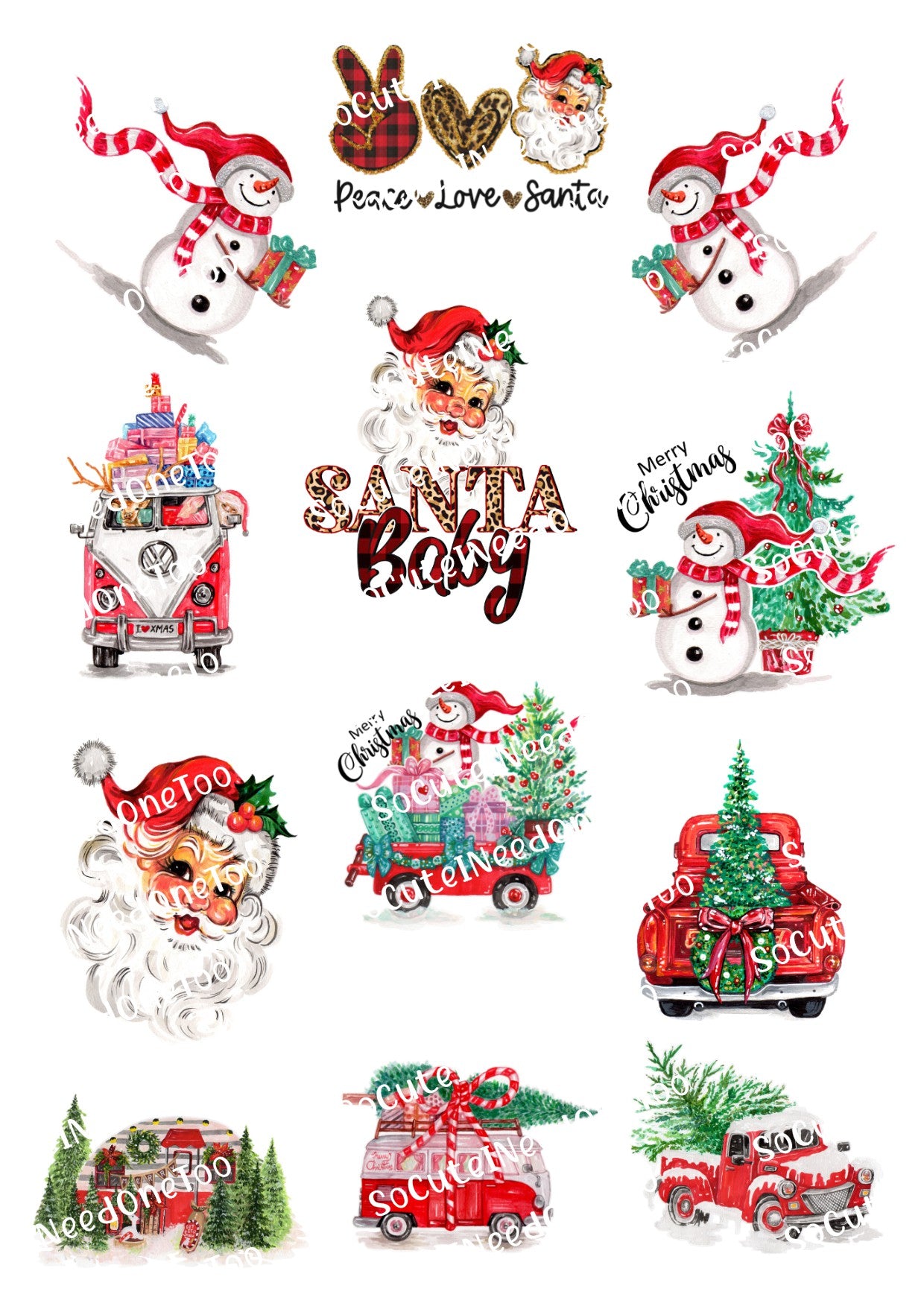 Calcomanías para toboganes acuáticos con el mensaje Peace Love Santa