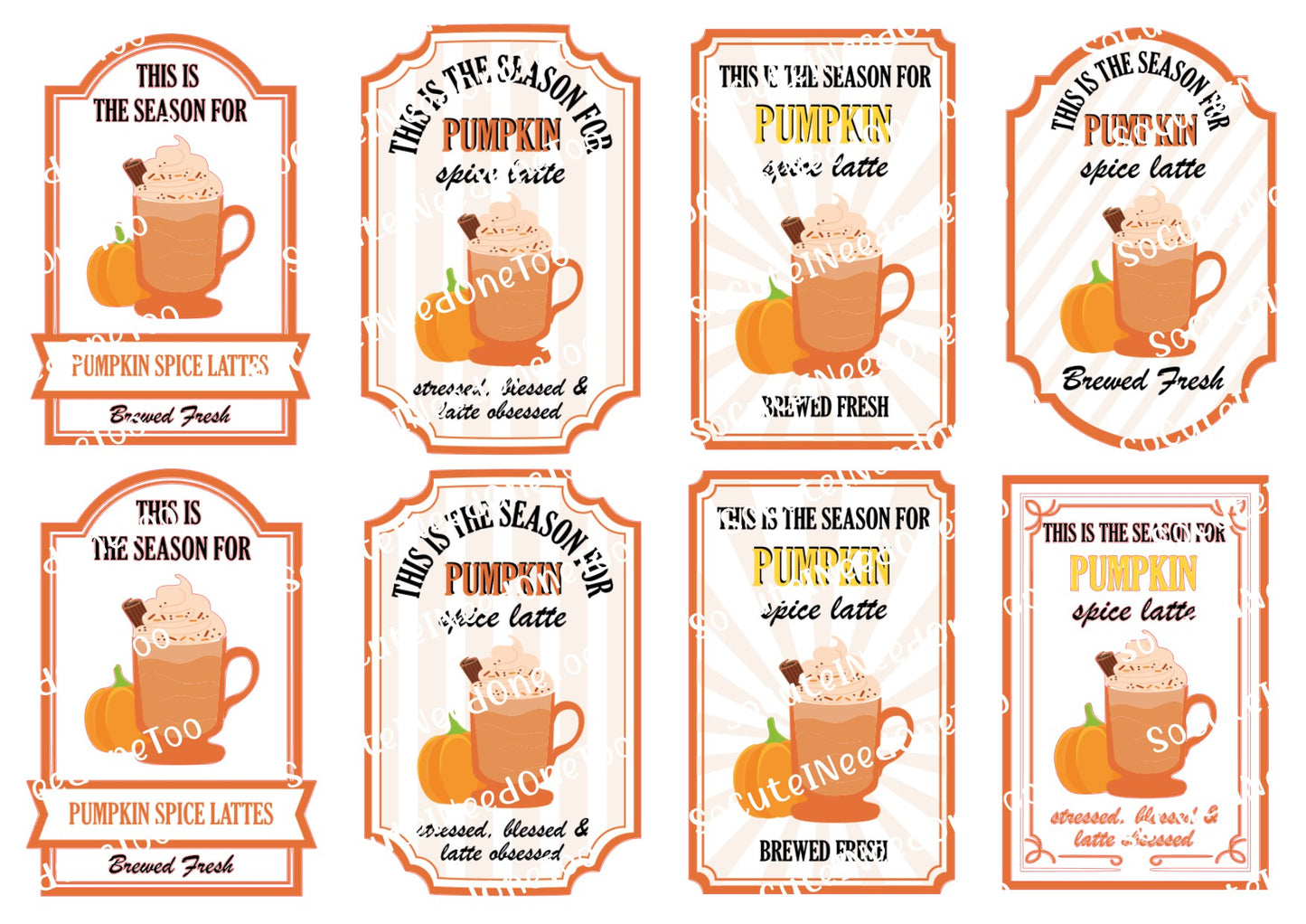 Etiquetas con sabor a calabaza y manzana en papel transparente/blanco para impresión al agua, listas para usar
