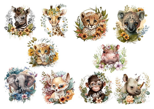 Safari Animals Waterslide Decals – Lions Elephants & Sloths Designs for Tumblers