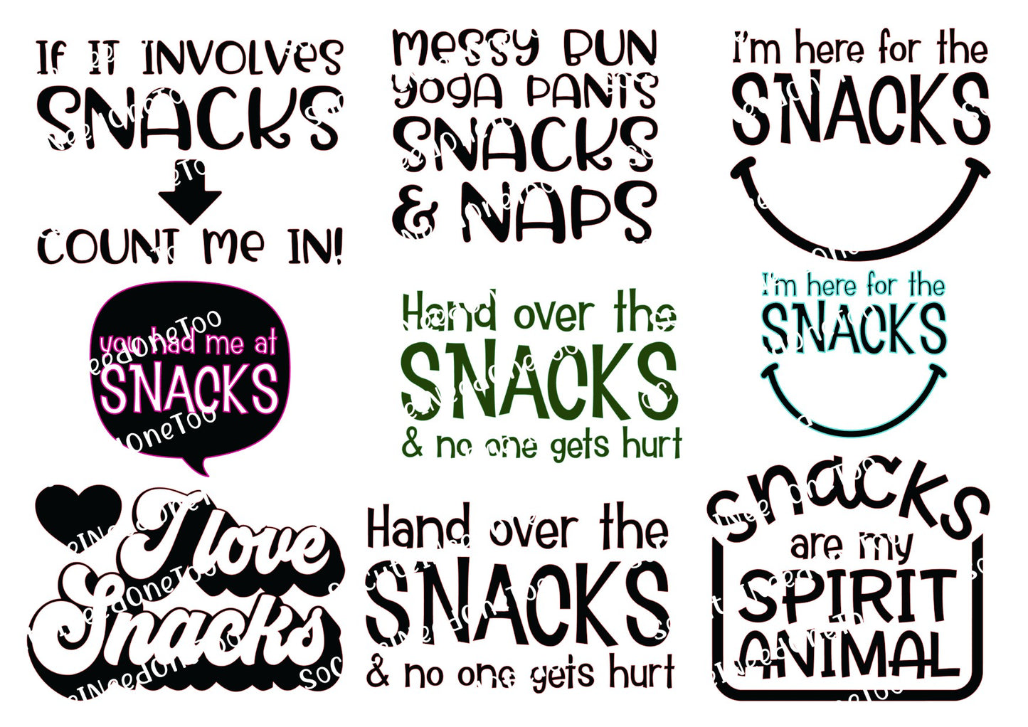 SNACKS en papel transparente/blanco para agua, listo para usar