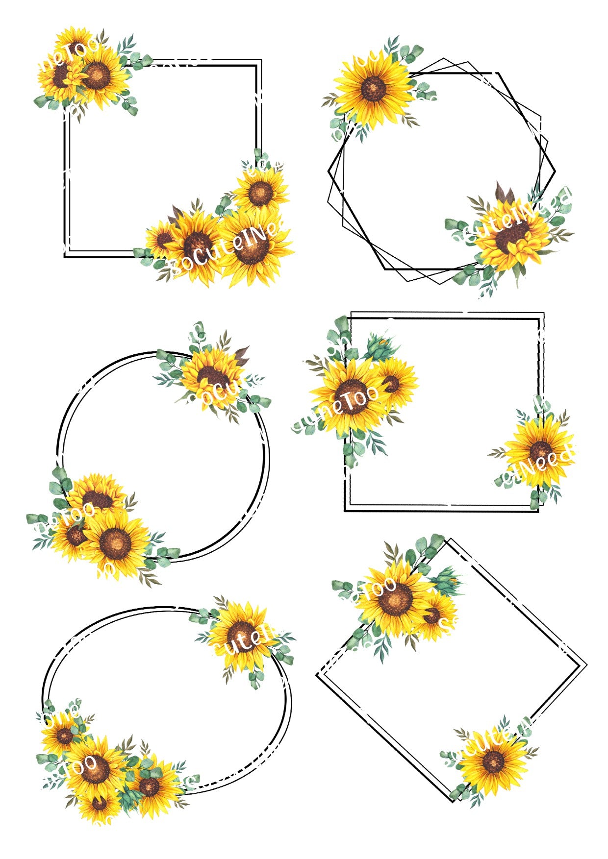 Sunflower Frame Waterslide Decals – Corner, Circle & Mixed Designs for Tumblers