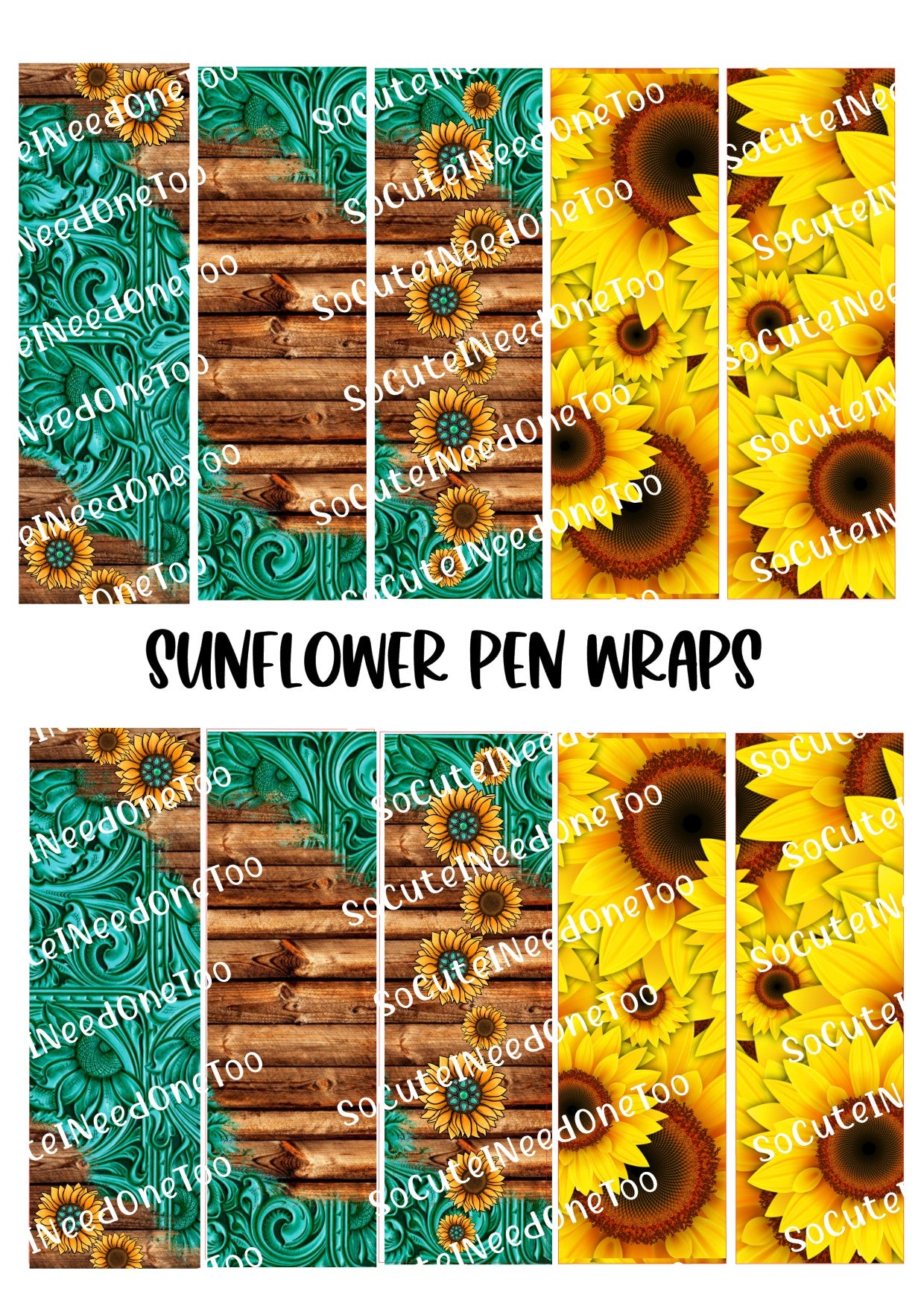 Sunflower Pen Wraps Waterslide Decals - 1.5" x 4.75" - Clear or White Background