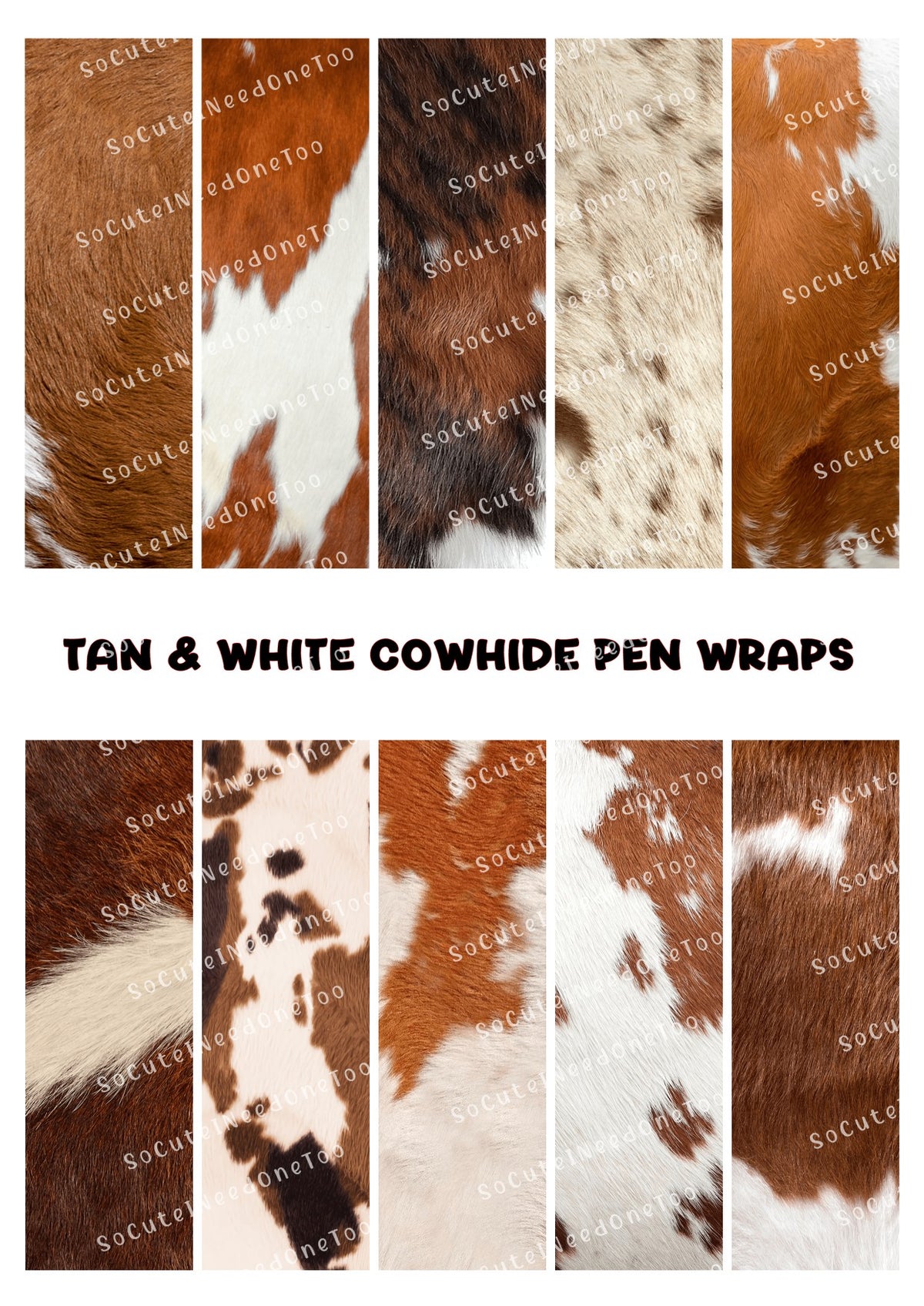 Tan & White Cowhide Pen Wraps Waterslide Decals – Western Designs for Bic Pens