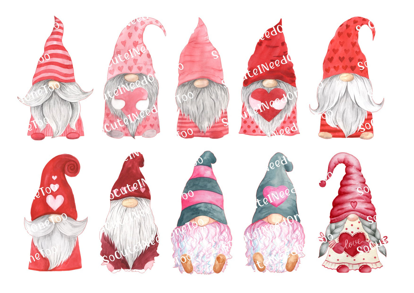 Valentine Set of Gnomes Waterslide Decals - SoCuteINeedOneToo