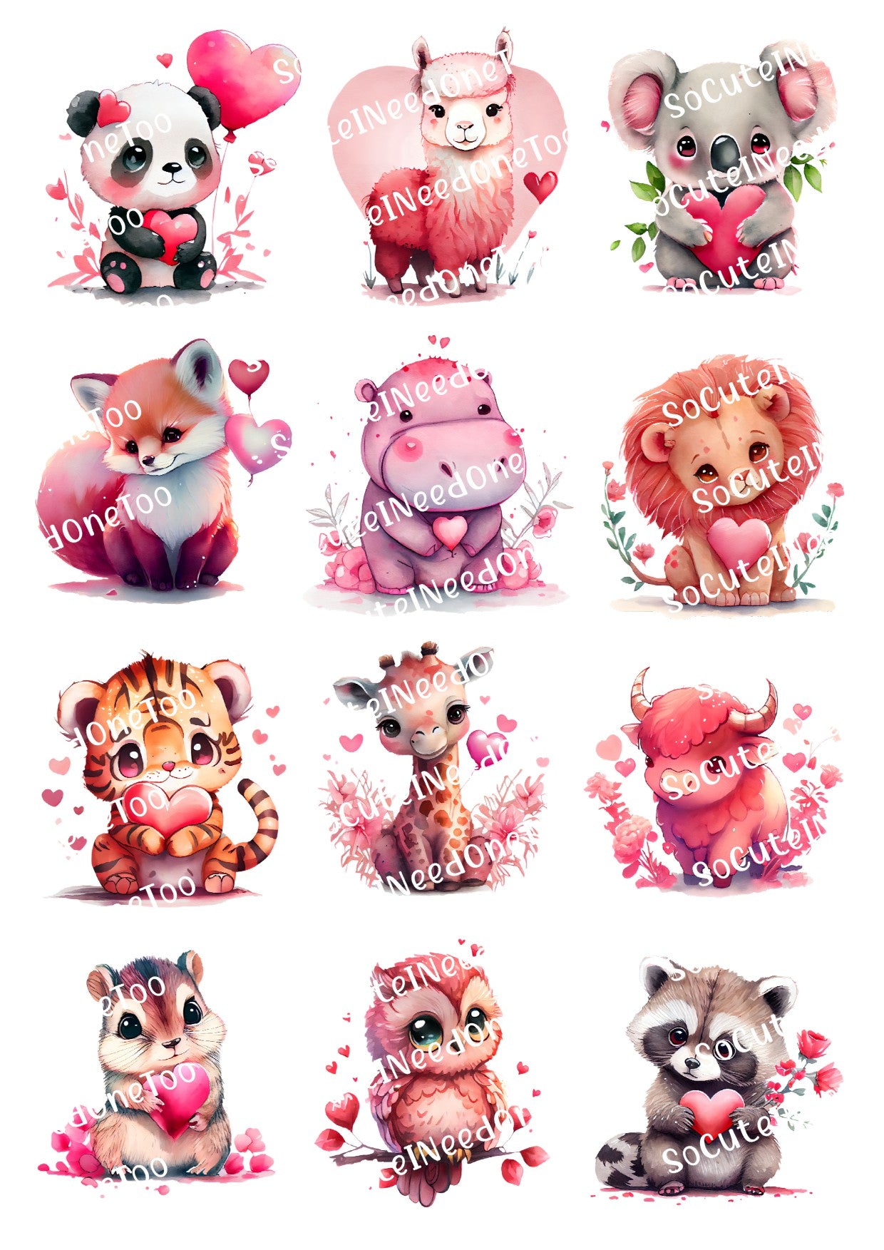 Valentine's Day - Cute Animals Holding Heart Decals - SoCuteINeedOneToo