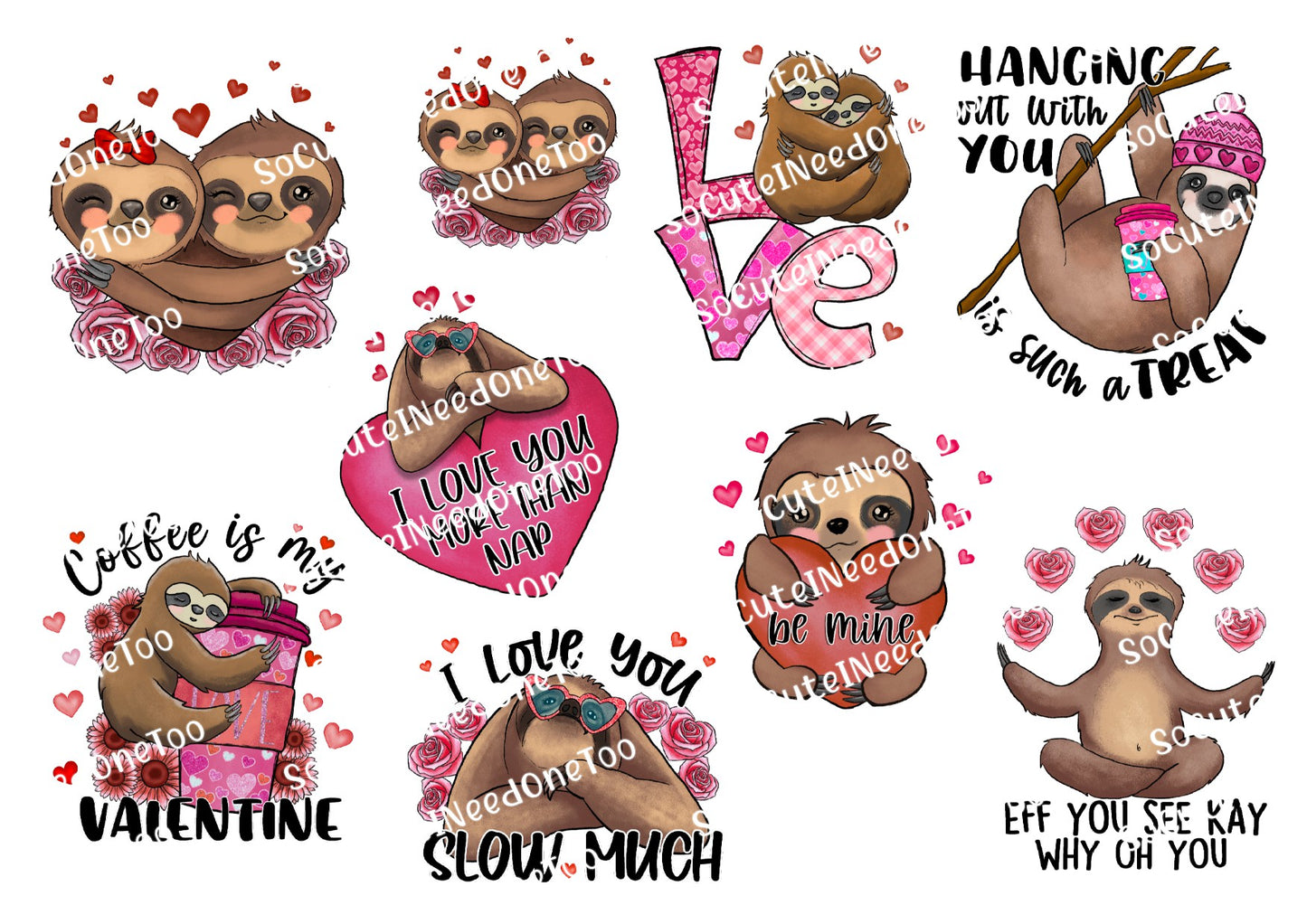Valentine's Day Sloths Waterslide Decals - SoCuteINeedOneToo