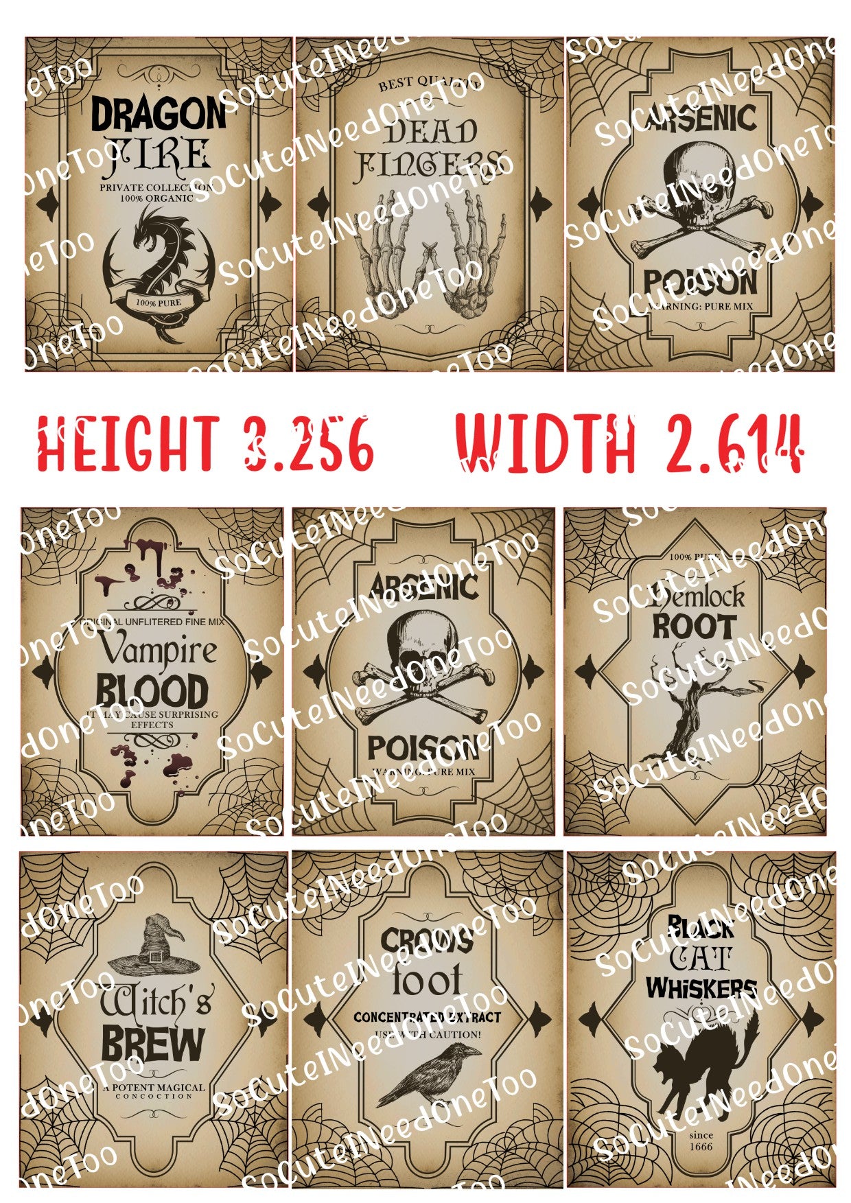 Collection of vintage-style potion labels