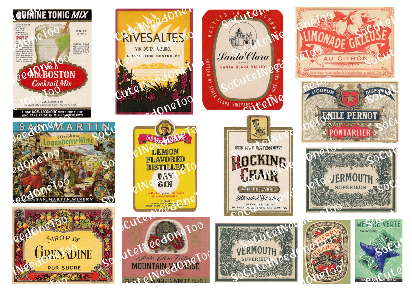 Vintage Liquor Label Waterslide Decals