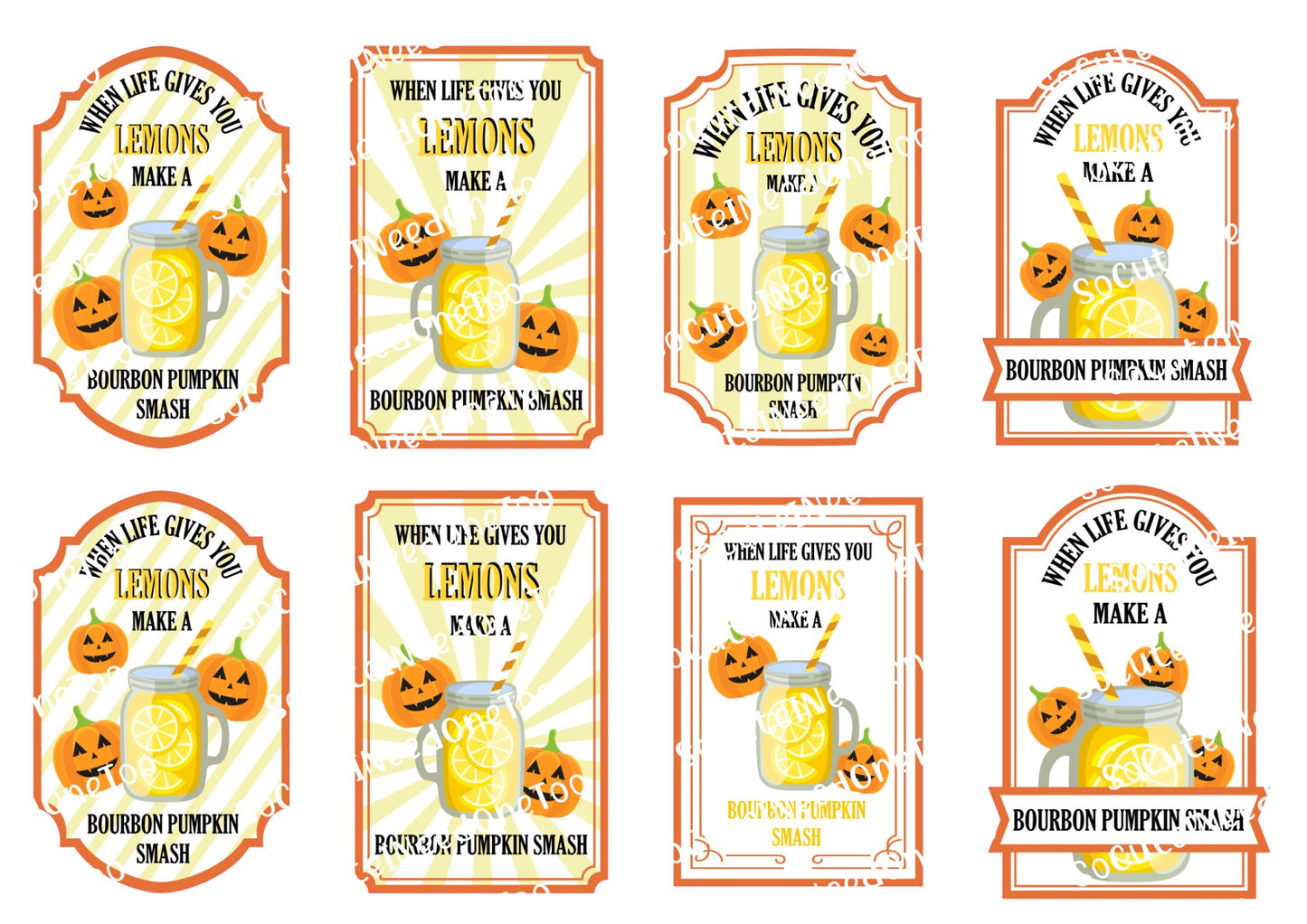 Etiquetas con sabor a calabaza y manzana en papel transparente/blanco para impresión al agua, listas para usar
