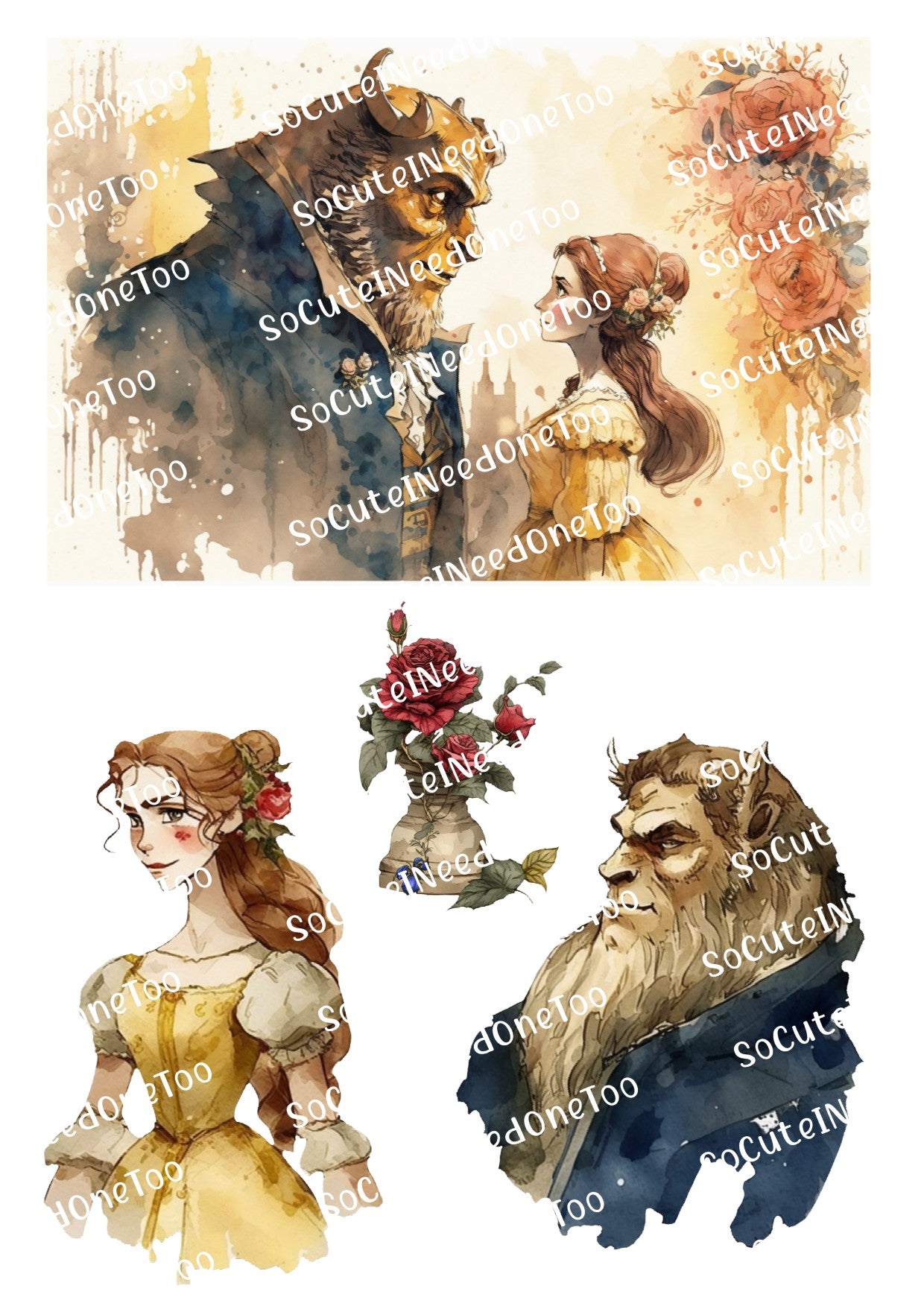Beauty & The Beast - Watercolor Decals - SoCuteINeedOneToo