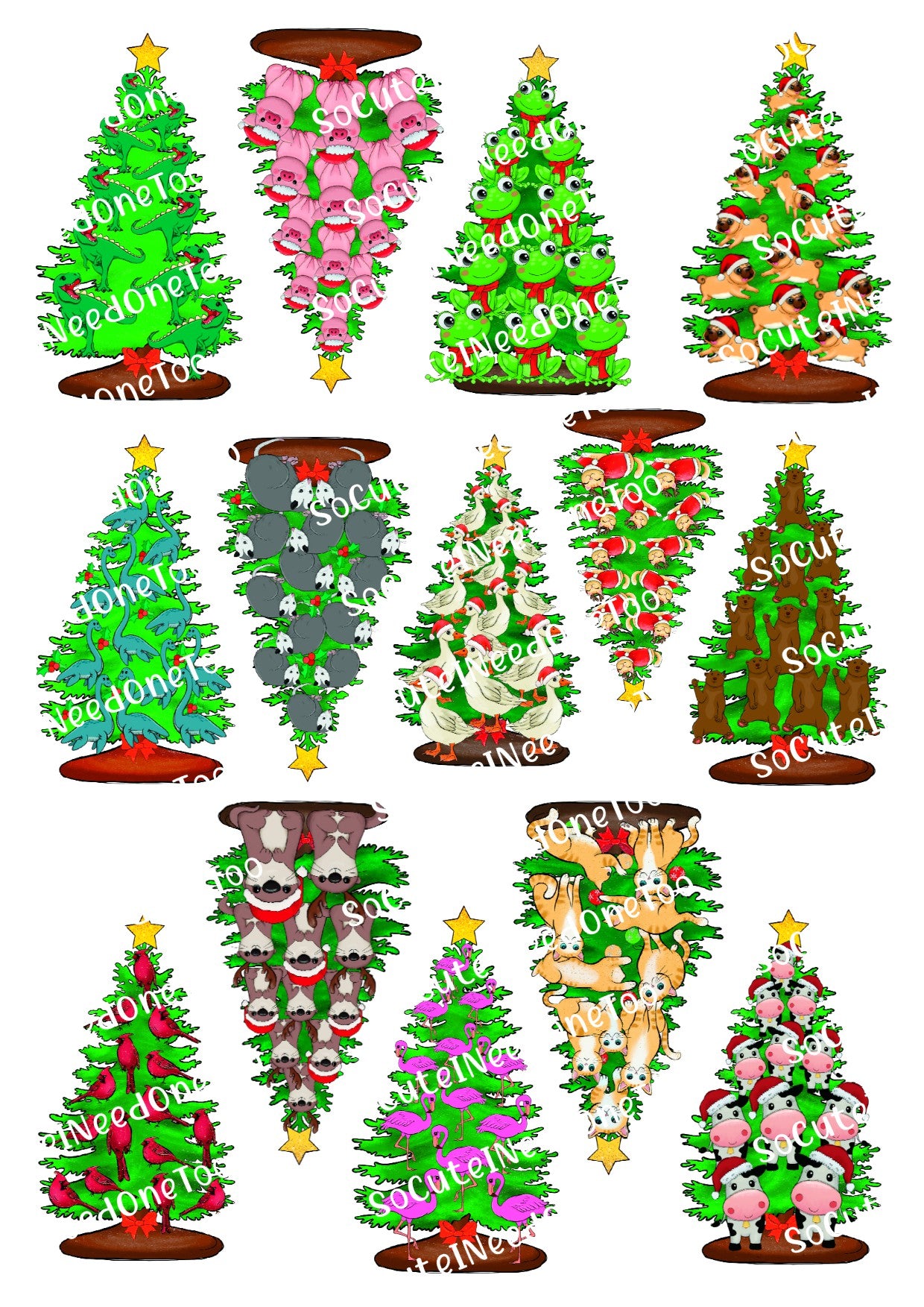 Christmas Animal Tree Waterslide Paper - SoCuteINeedOneToo