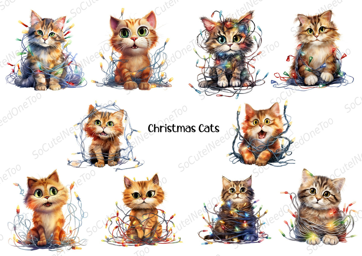 Christmas Kittens in Lights Waterslide Decals - cute holiday cat designs - SoCuteINeedOneToo