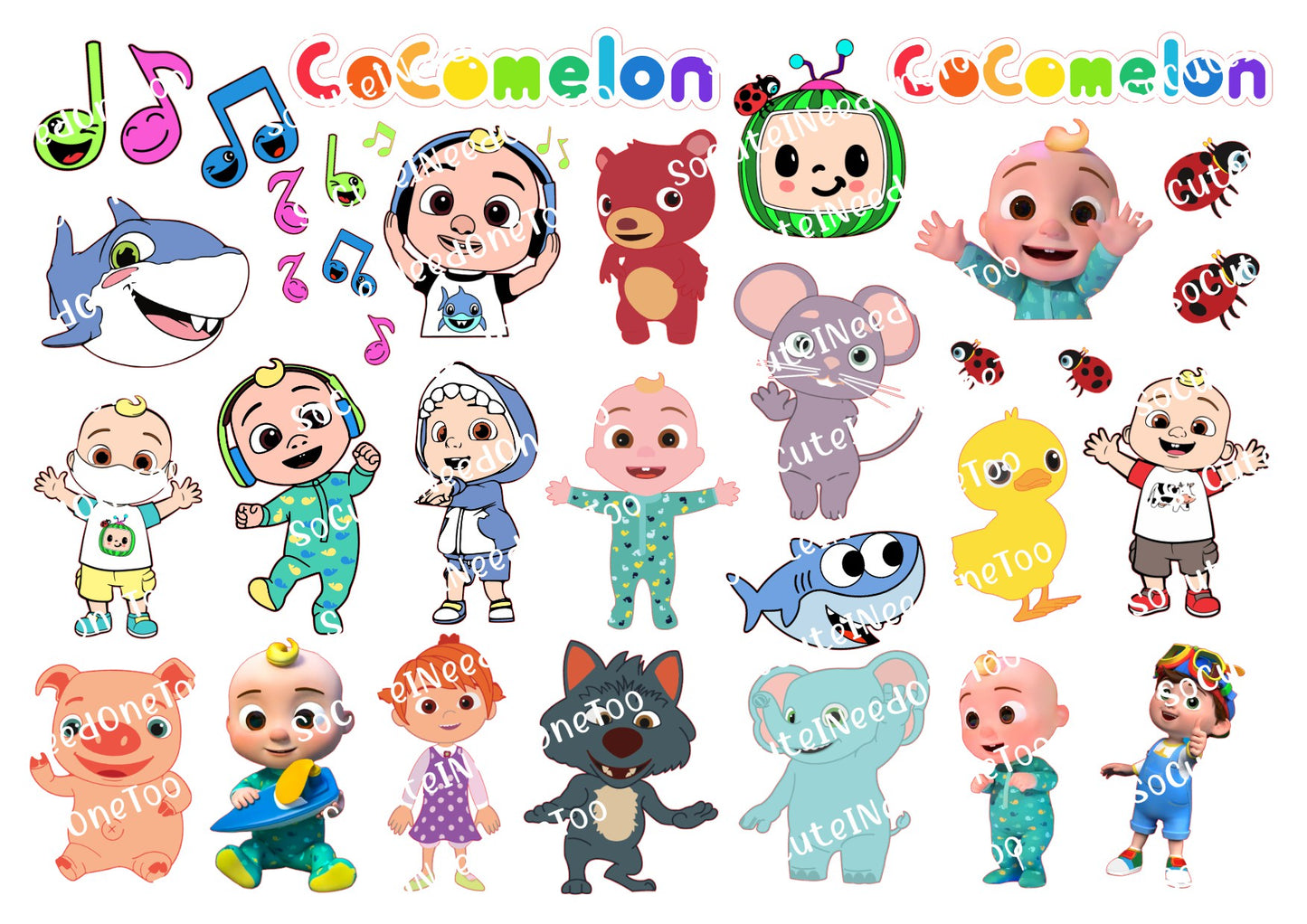 Cocomelon Characters 2.0 Waterslide Decals - SoCuteINeedOneToo