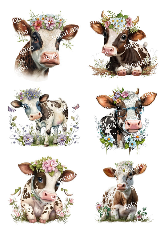 Cow Family, Cow & Flowers, Cows with Flower Crowns Decals - SoCuteINeedOneToo