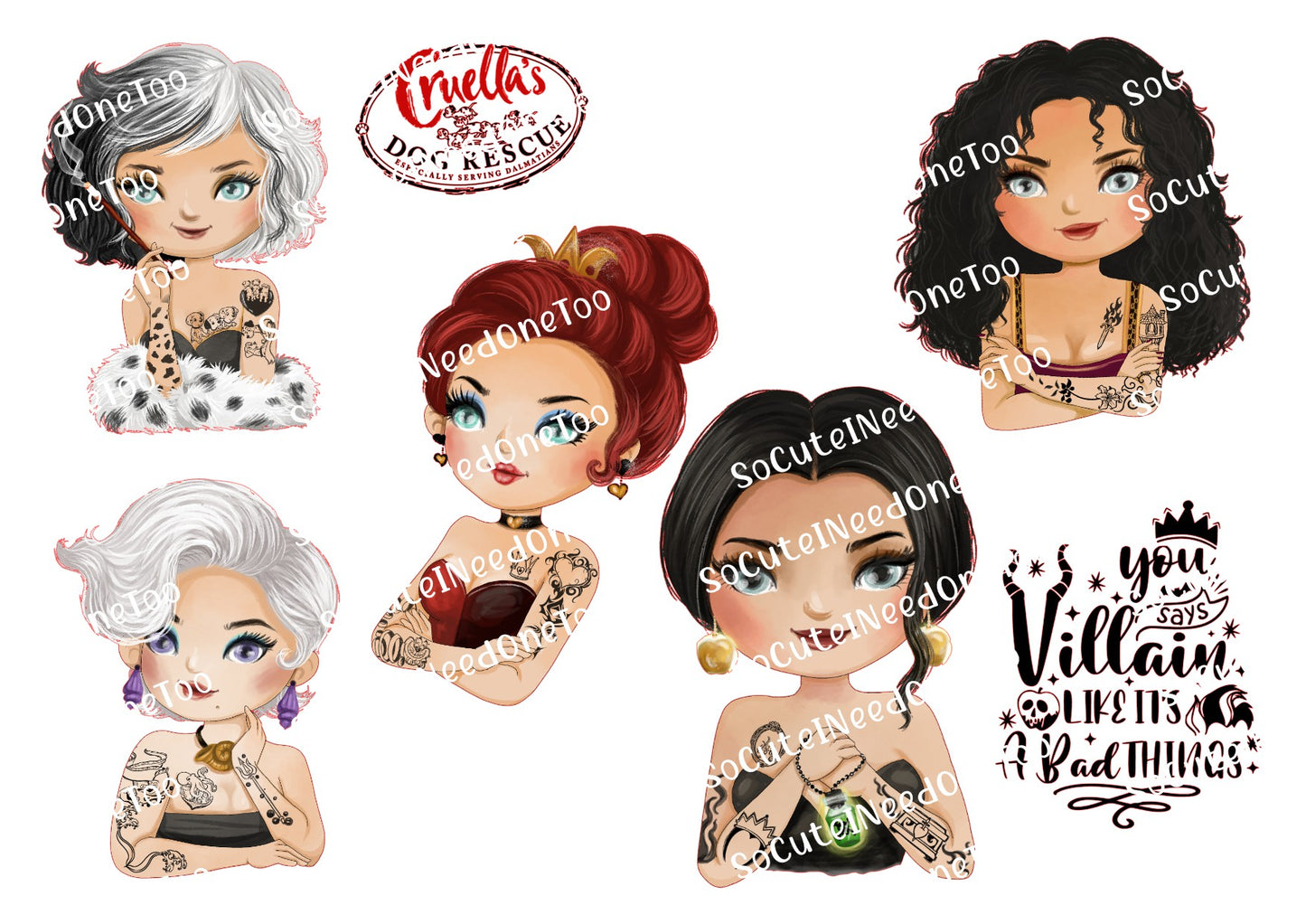 Disney - Cartoons With Tattoos Waterslide Decals - SoCuteINeedOneToo