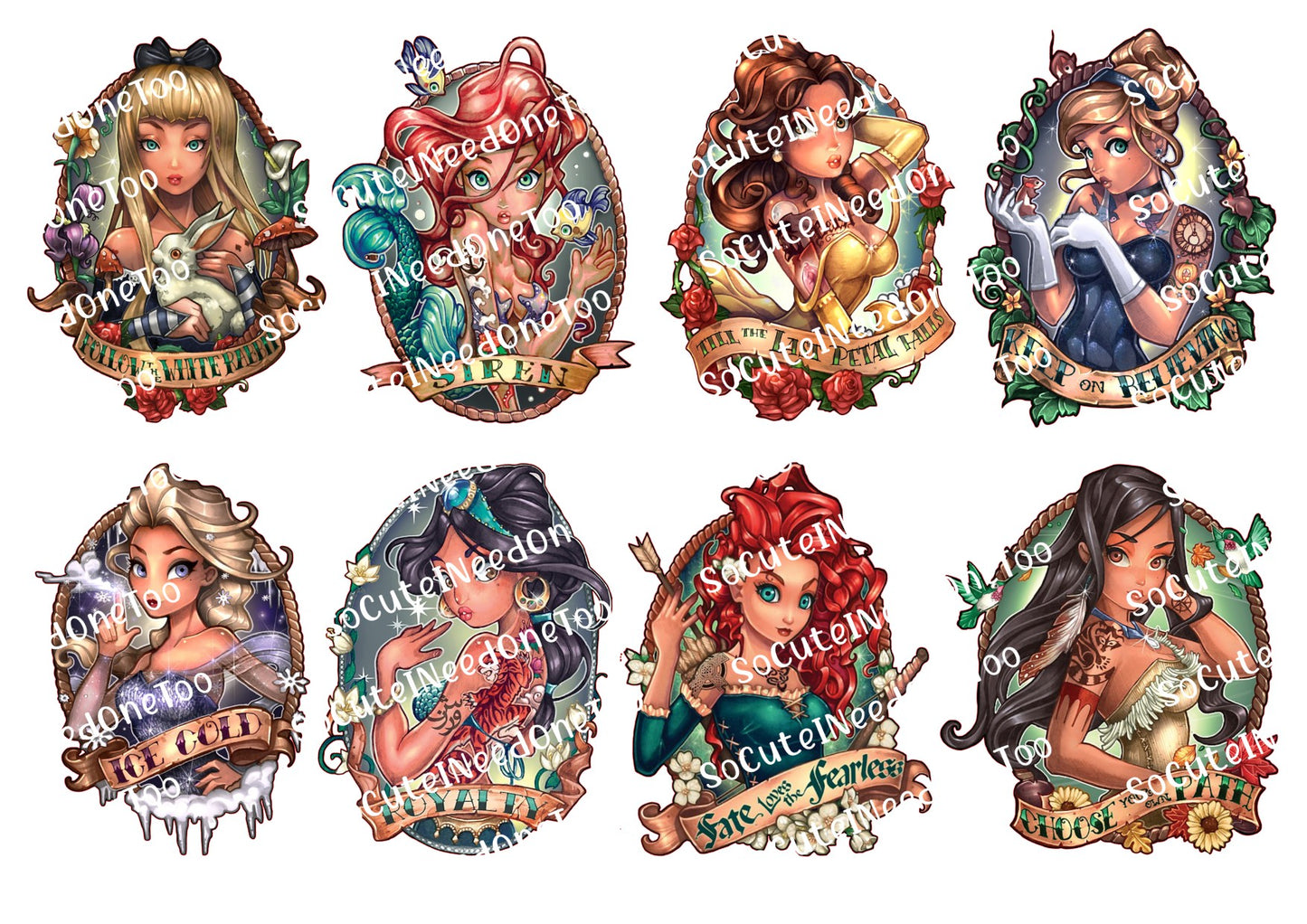 Disney Tattoos (8 Images) on Clear/White Waterslide Paper Ready To Use - SoCuteINeedOneToo