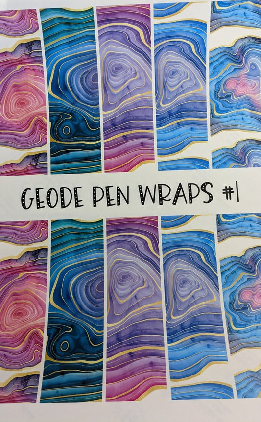 Geode Pen Wraps #1 printed waterslide decal sheet