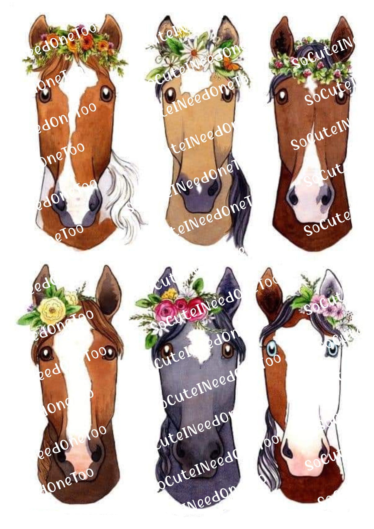 Horses With Flowers Clear/White on Waterslide Paper Ready To Use - SoCuteINeedOneToo