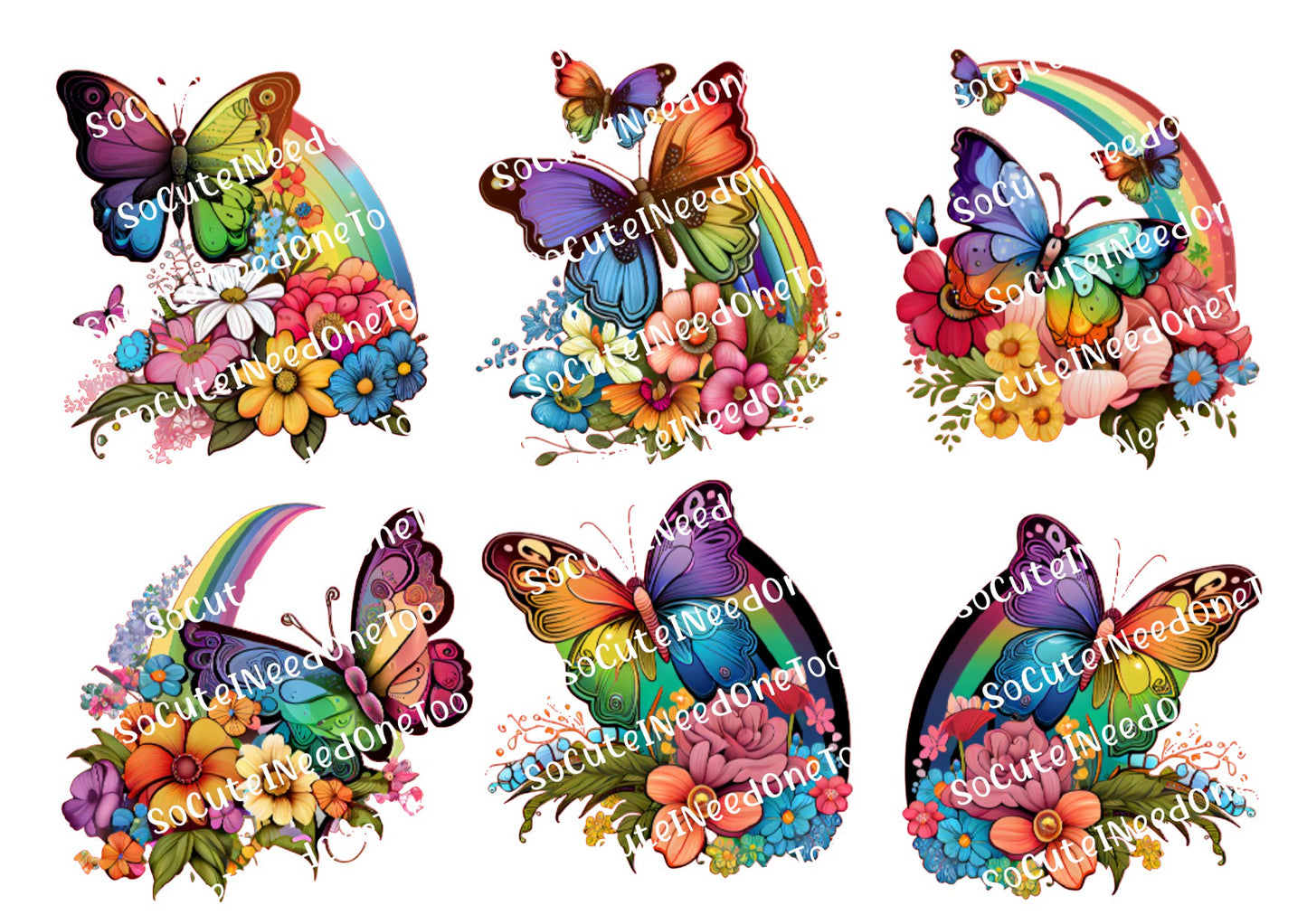 Rainbow Butterflies Waterslide Decals - SoCuteINeedOneToo