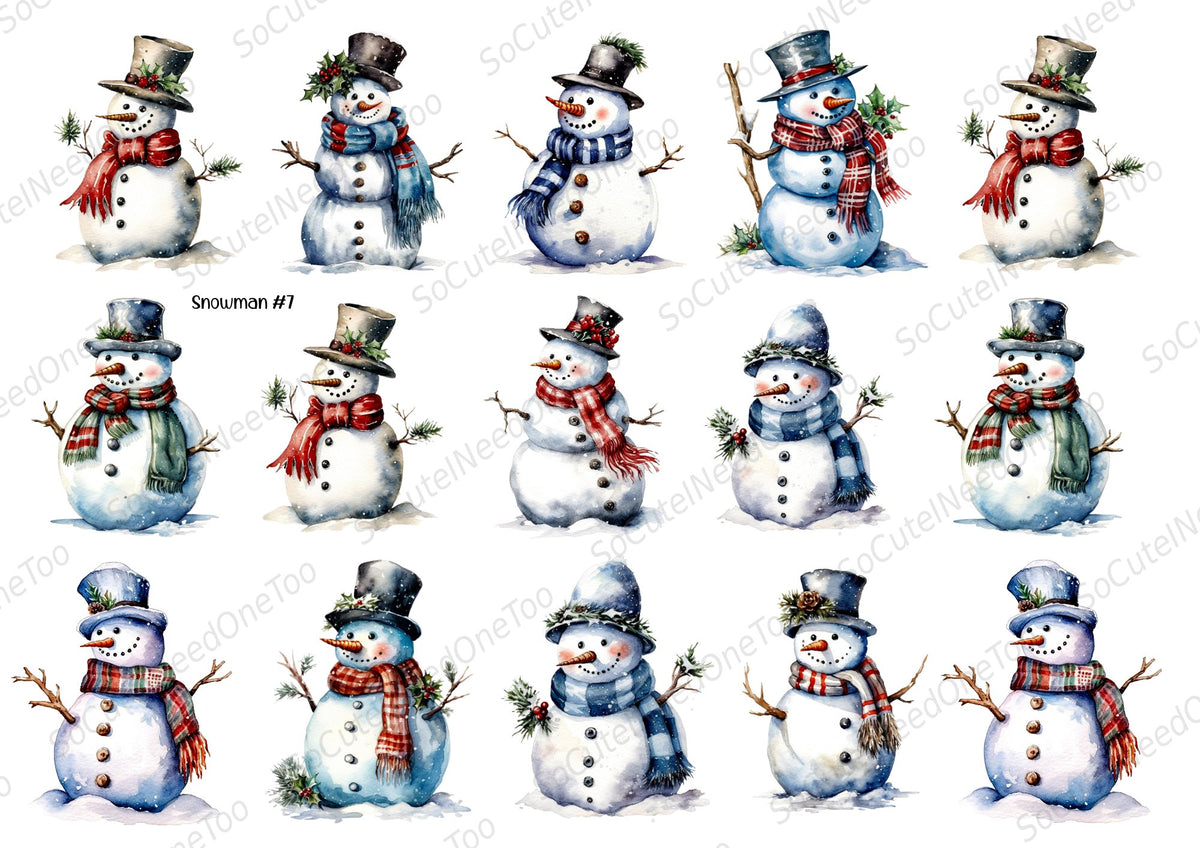 Snowman #7 Waterslide Decals - classic plaid scarf snowmen - SoCuteINeedOneToo