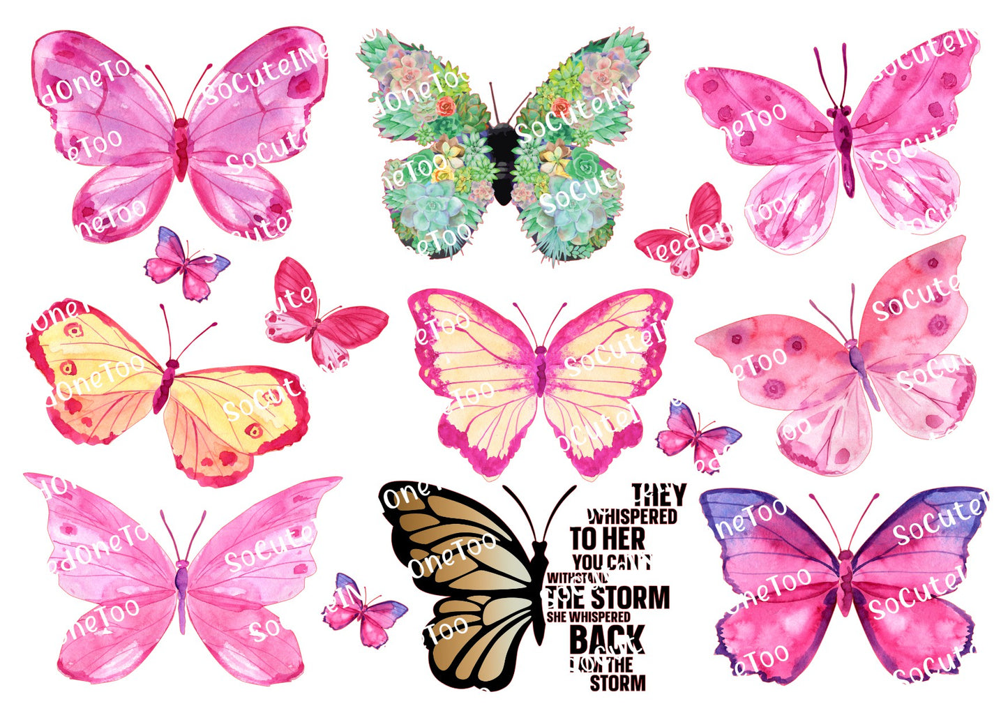 Watercolor Pink Butterflies Waterslide Decals - SoCuteINeedOneToo