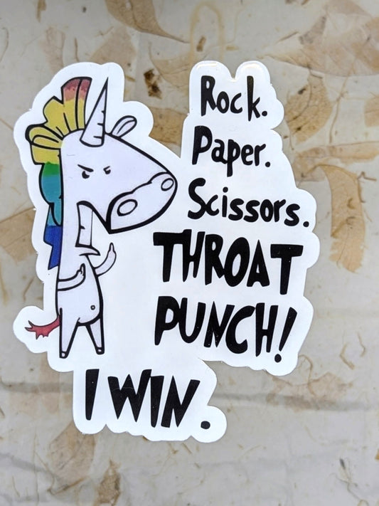 "Rock Paper Scissors Throat Punch" Vinyl Sticker | Adult Humor Sticker