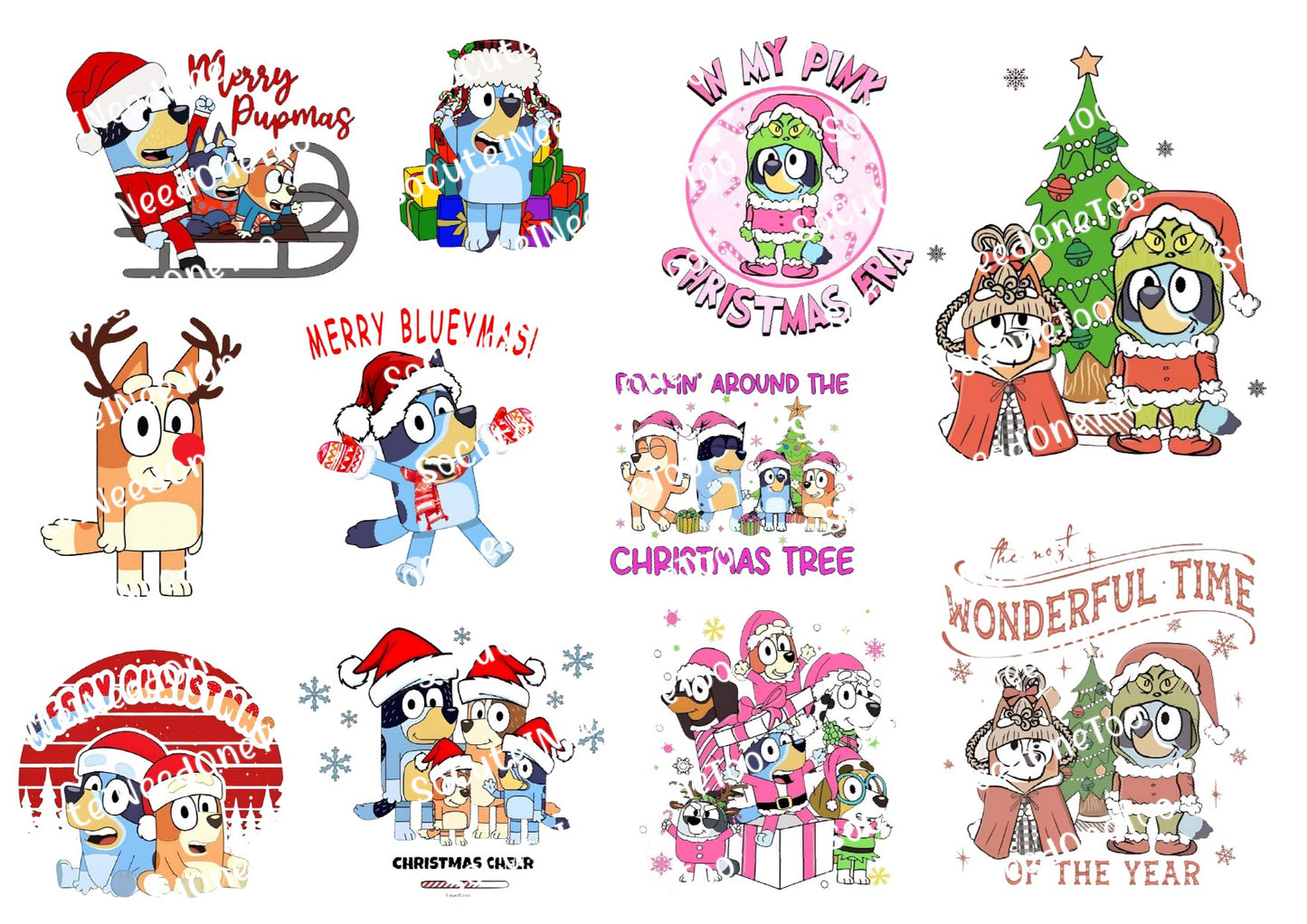 Bluey Christmas Waterslide Decals - Holiday Themed Designs