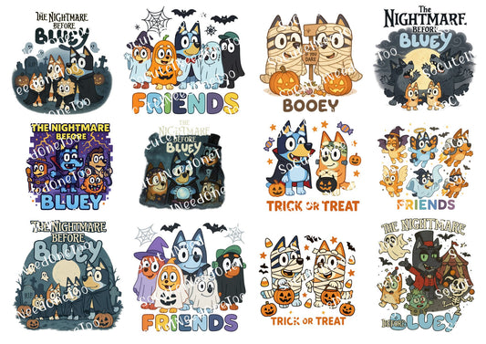 Collection of 'The Nightmare Before Christmas' themed t-shirt designs featuring characters and text.