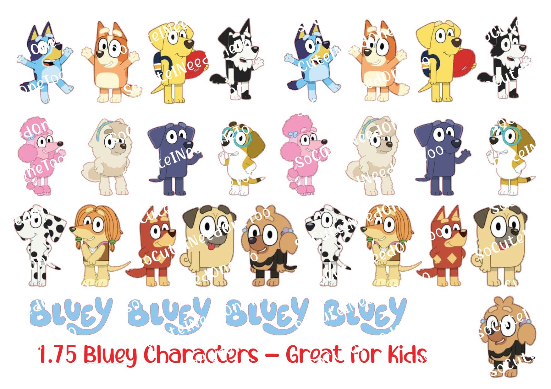 Bluey 1.50 Inches 1.75 Inches, 2 Inches, 3 inches Waterslide Decals - SoCuteINeedOneToo