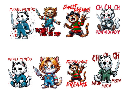 Halloween Serial Killer Cats Waterslide Decals - Chucky & Myers Kitties