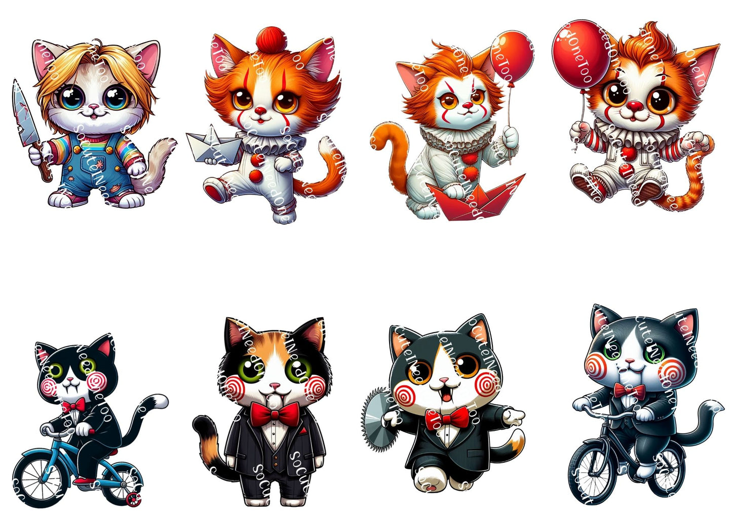 Halloween Serial Killer Cats Waterslide Decals - Chucky & Myers Kitties