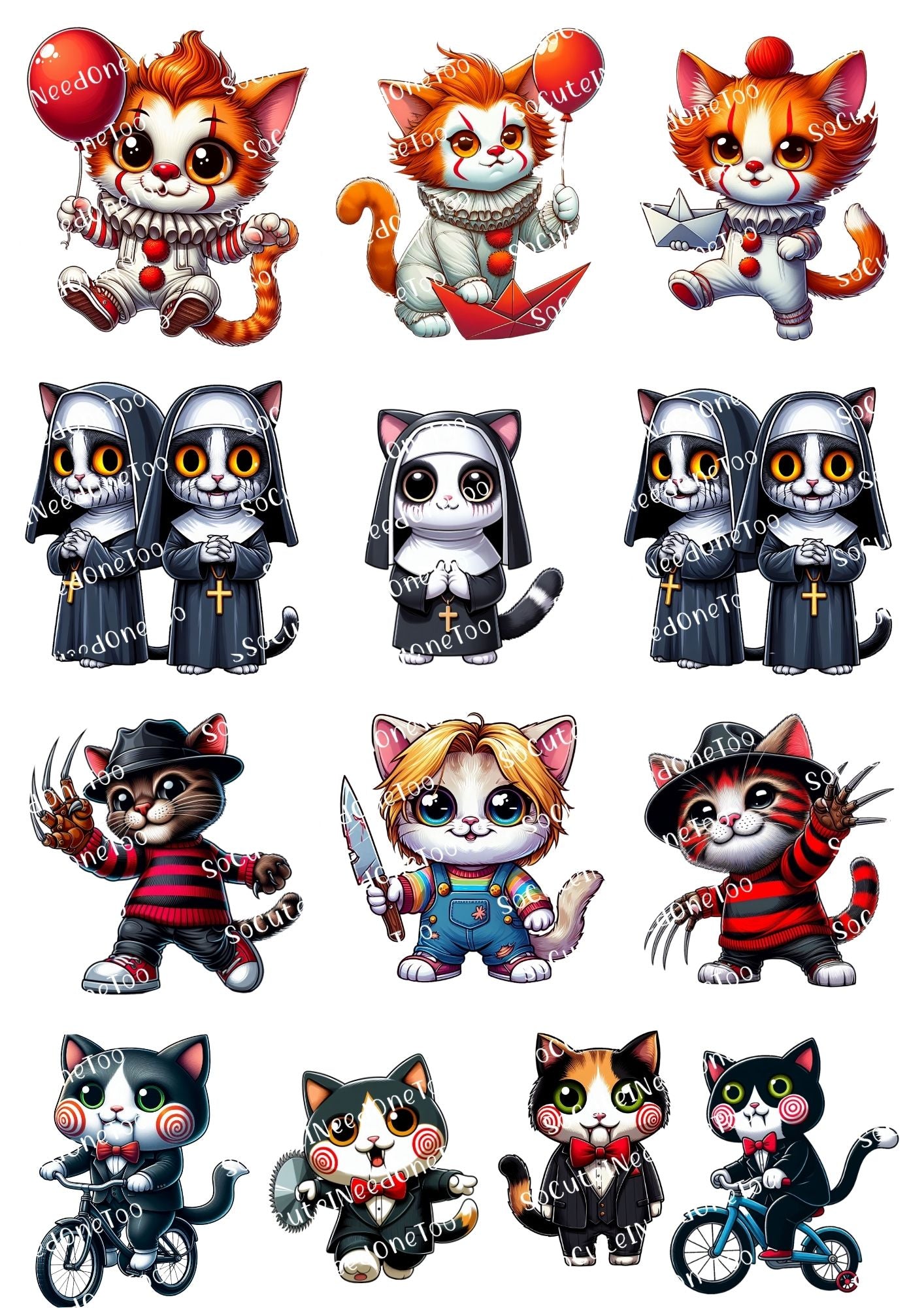 Halloween Serial Killer Cats Waterslide Decals - Chucky & Myers Kitties