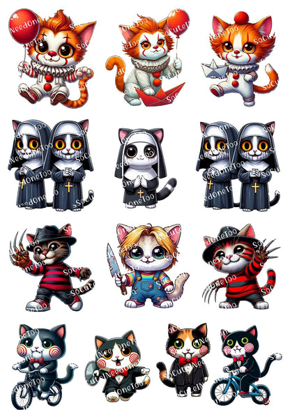 Halloween Serial Killer Cats Waterslide Decals - Chucky & Myers Kitties