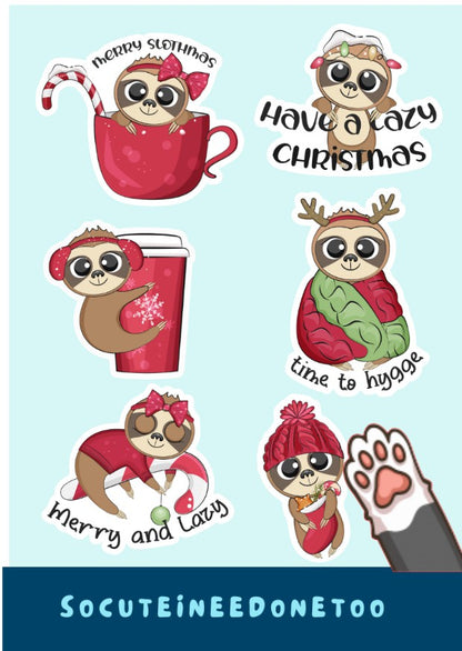 Christmas Sloth Stickers - Festive Holiday Sticker Pack