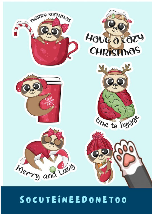 Christmas Sloth Stickers - Festive Holiday Sticker Pack