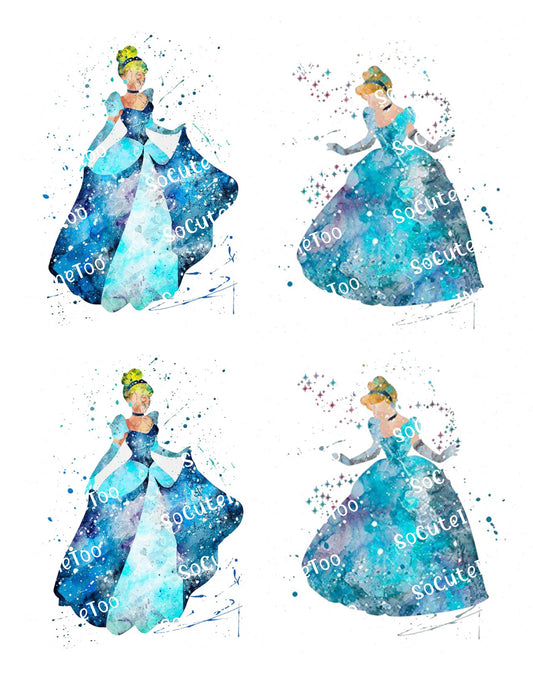 Cinderella Watercolor Waterslide Decals - SoCuteINeedOneToo