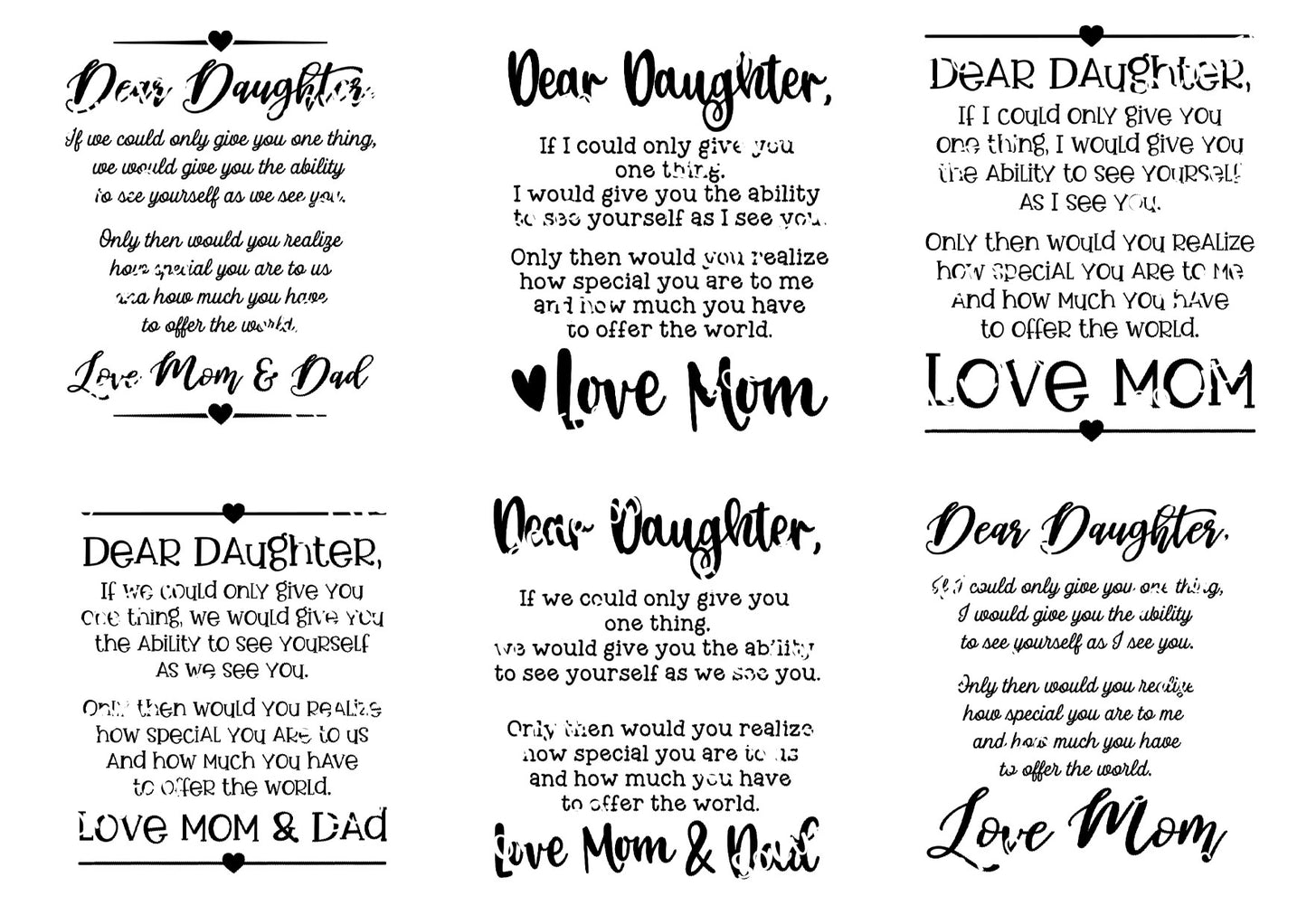 Dear daughter heartfelt poem waterslide decals for tumblers