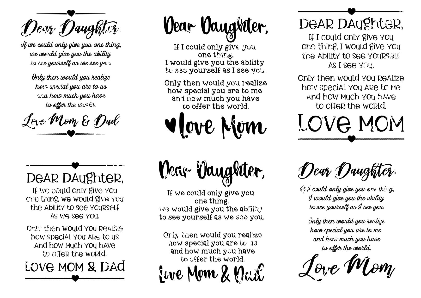 Dear daughter heartfelt poem waterslide decals for tumblers